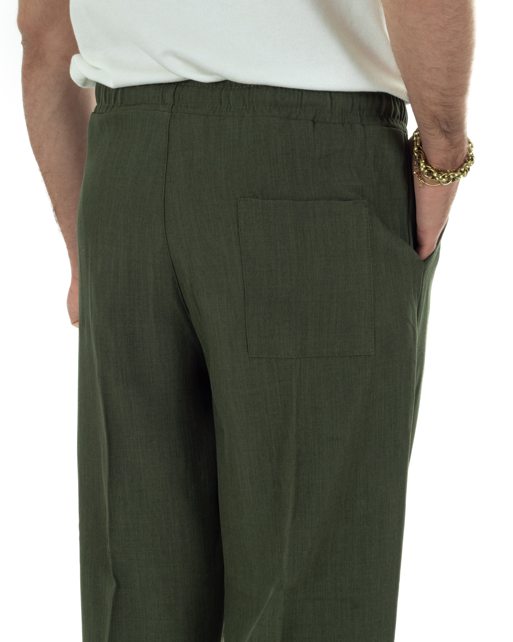 Dettaglio tasche america pantaloni verde baggy viscosa fondo ampio