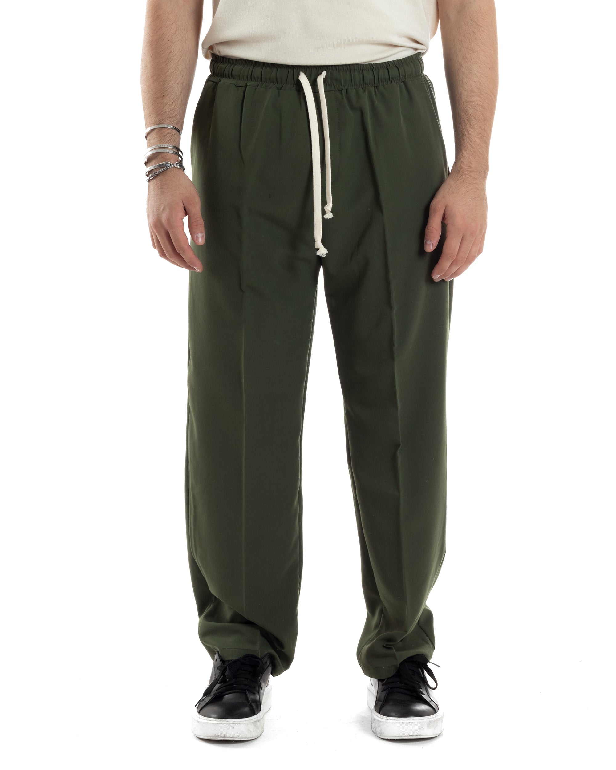 Pantaloni Uomo Pantalaccio Morbido Viscosa Baggy Coulisse Fondo Largo Verde GIOSAL-P6093A