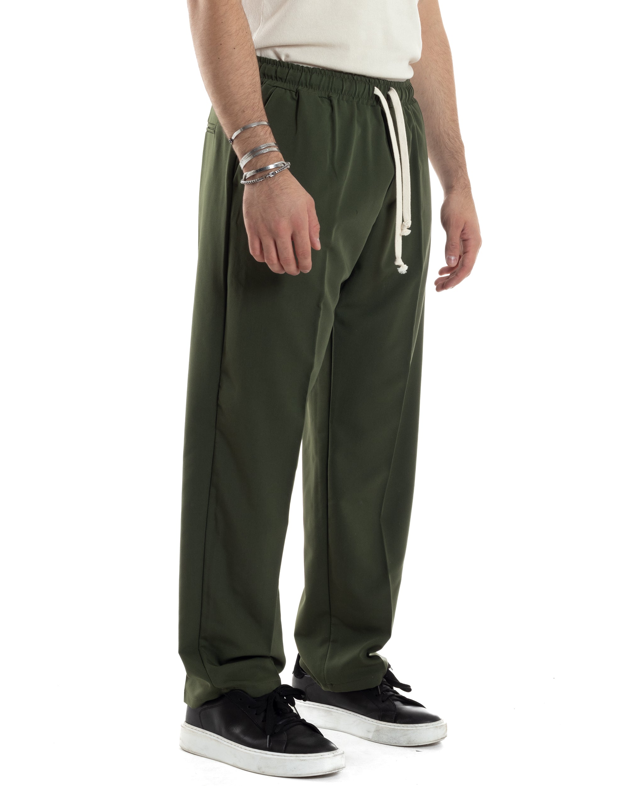 Pantaloni Uomo Pantalaccio Morbido Viscosa Baggy Coulisse Fondo Largo Verde GIOSAL-P6093A