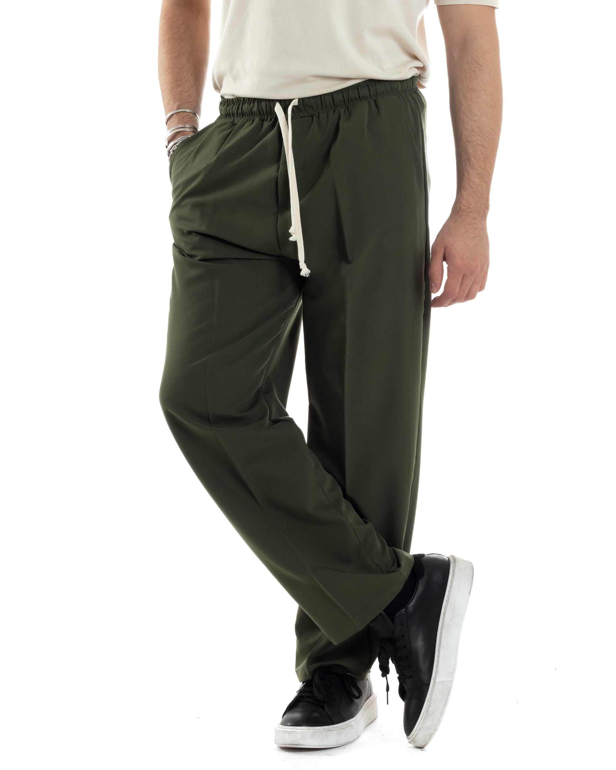 Pantaloni Uomo Pantalaccio Morbido Viscosa Baggy Coulisse Fondo Largo Verde GIOSAL-P6093A