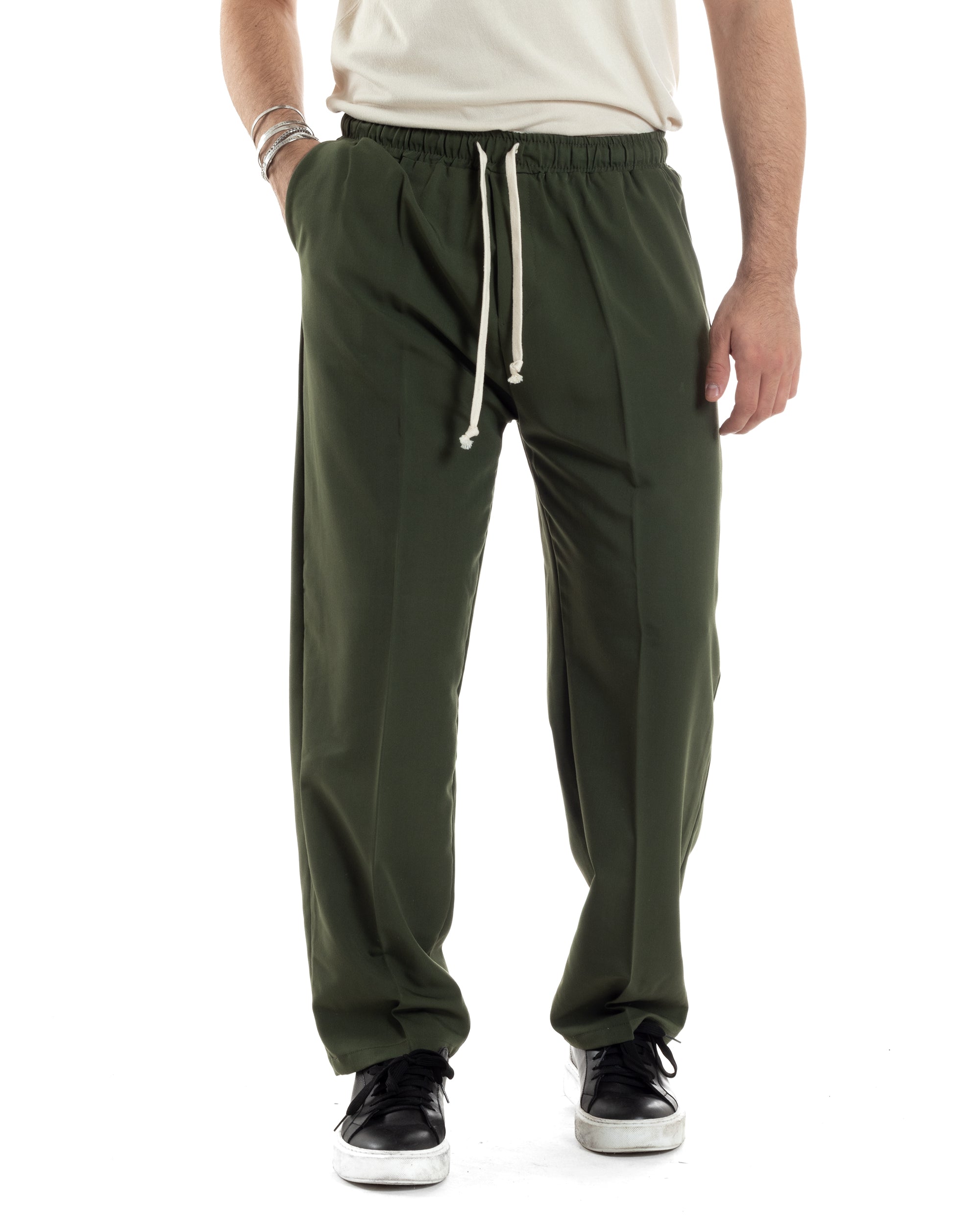Pantaloni Uomo Pantalaccio Morbido Viscosa Baggy Coulisse Fondo Largo Verde GIOSAL-P6093A