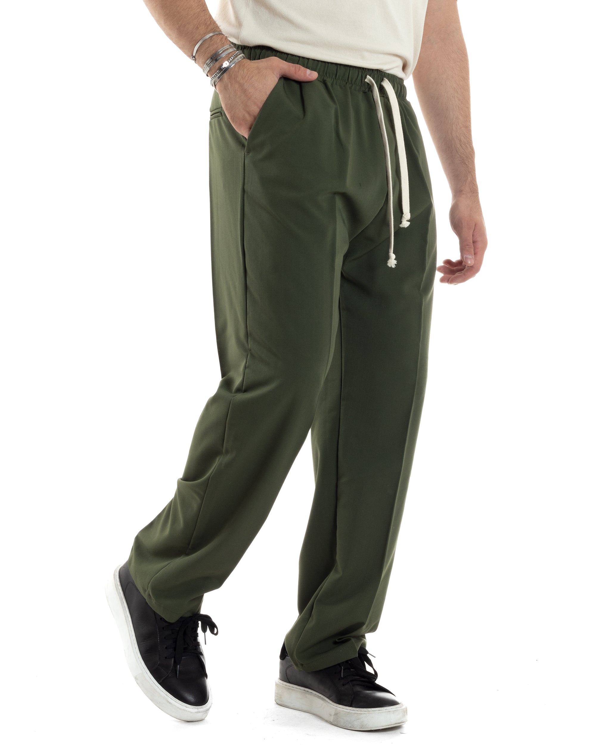Pantaloni Uomo Pantalaccio Morbido Viscosa Baggy Coulisse Fondo Largo Verde GIOSAL-P6093A