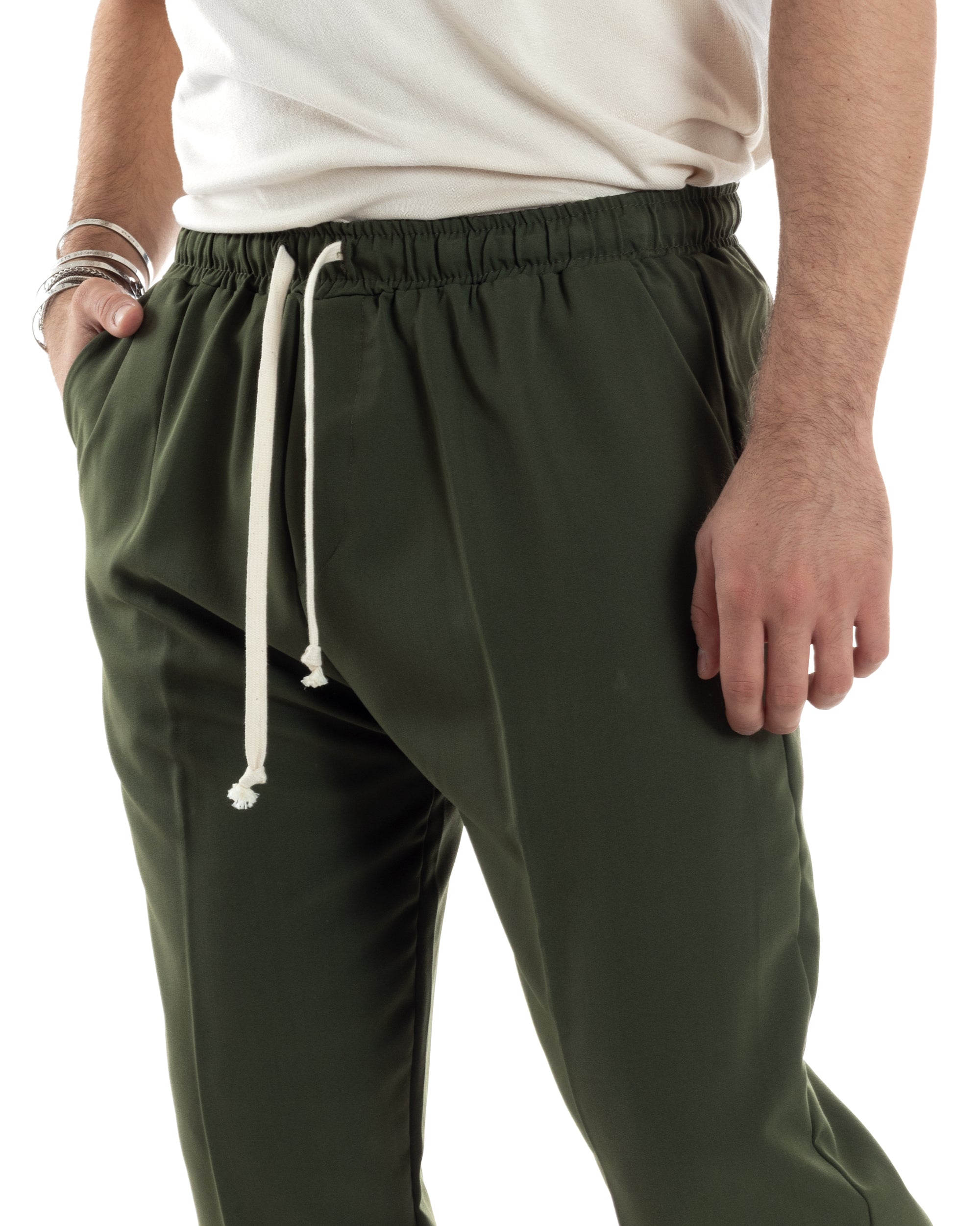 Pantaloni Uomo Pantalaccio Morbido Viscosa Baggy Coulisse Fondo Largo Verde GIOSAL-P6093A