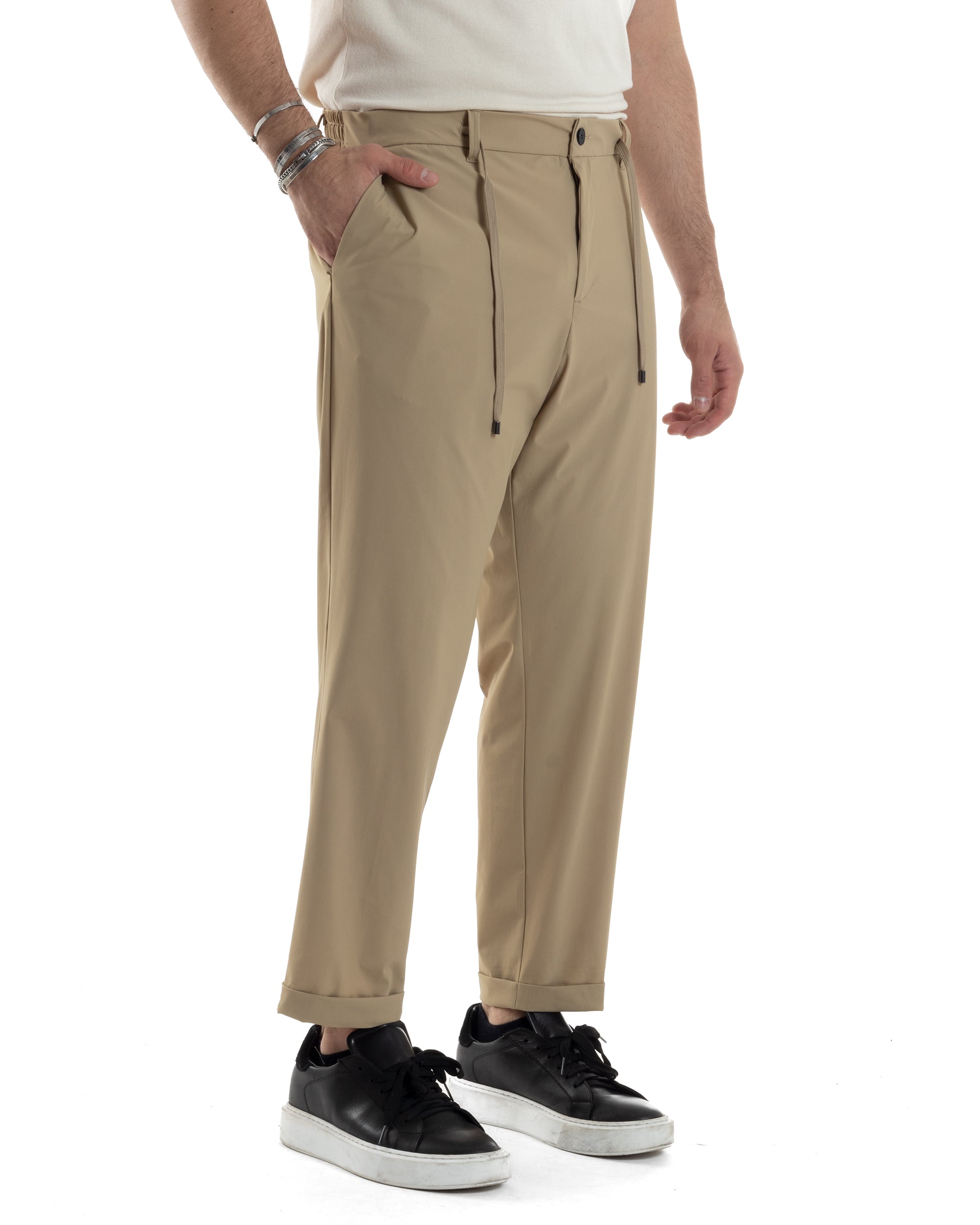 Pantaloni Uomo Con Tasca America Classico Tessuto Tecnico No Stiro Antipioggia Casual Beige GIOSAL-P6100A