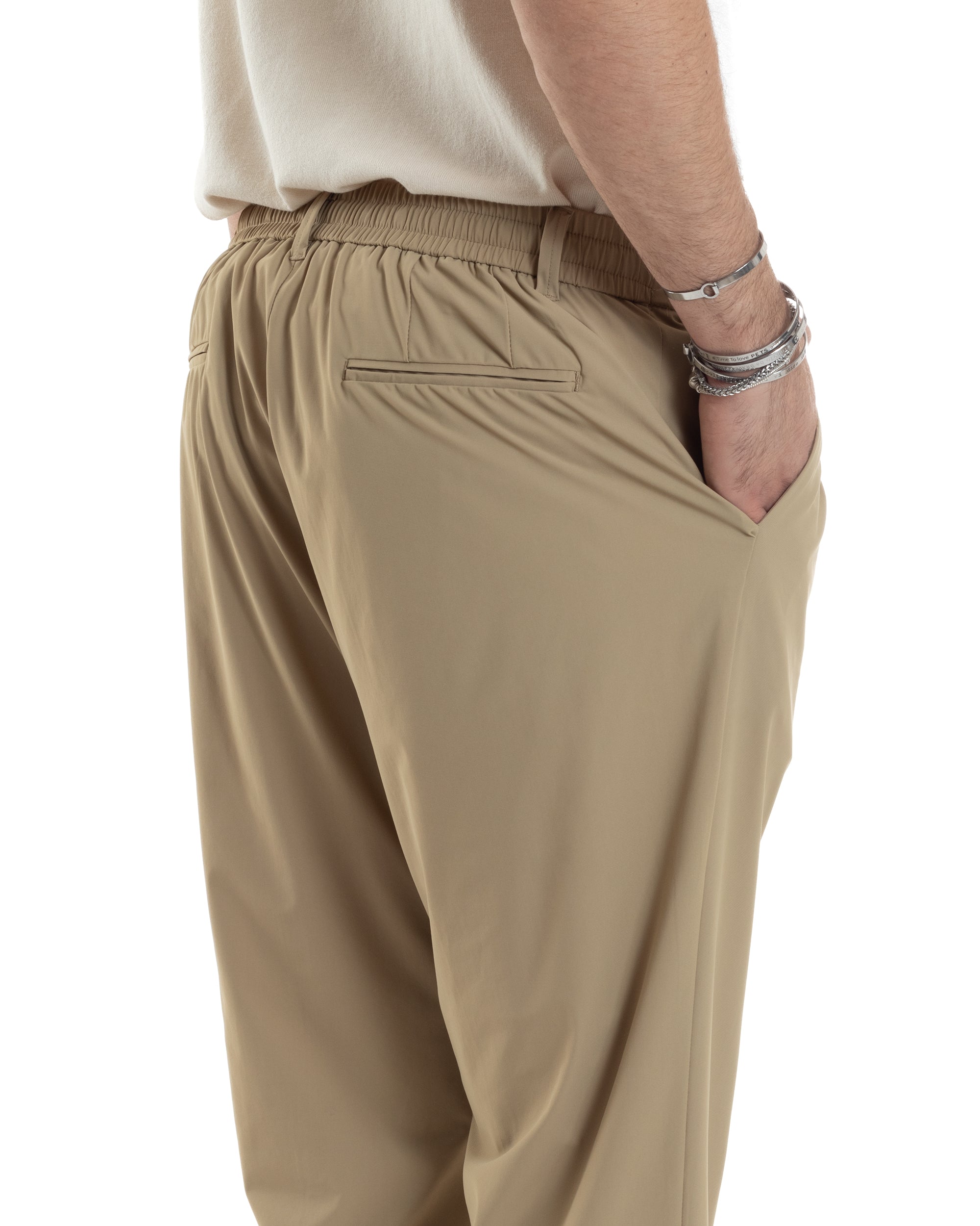 Pantaloni Uomo Con Tasca America Classico Tessuto Tecnico No Stiro Antipioggia Casual Beige GIOSAL-P6100A
