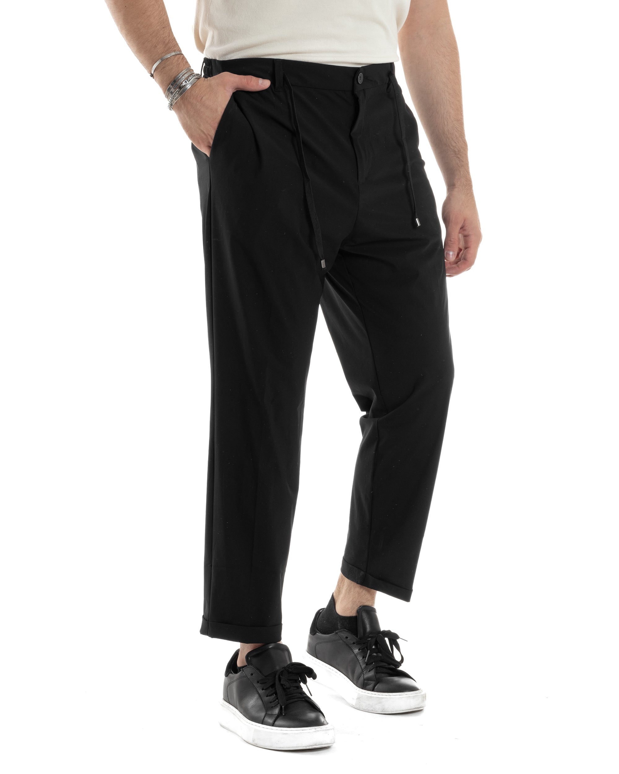 Pantaloni Uomo Con Tasca America Classico Tessuto Tecnico No Stiro Antipioggia Casual Nero GIOSAL-P6101A