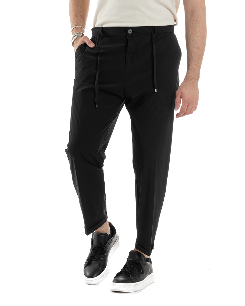 Pantaloni Uomo Con Tasca America Classico Tessuto Tecnico No Stiro Antipioggia Casual Nero GIOSAL-P6101A