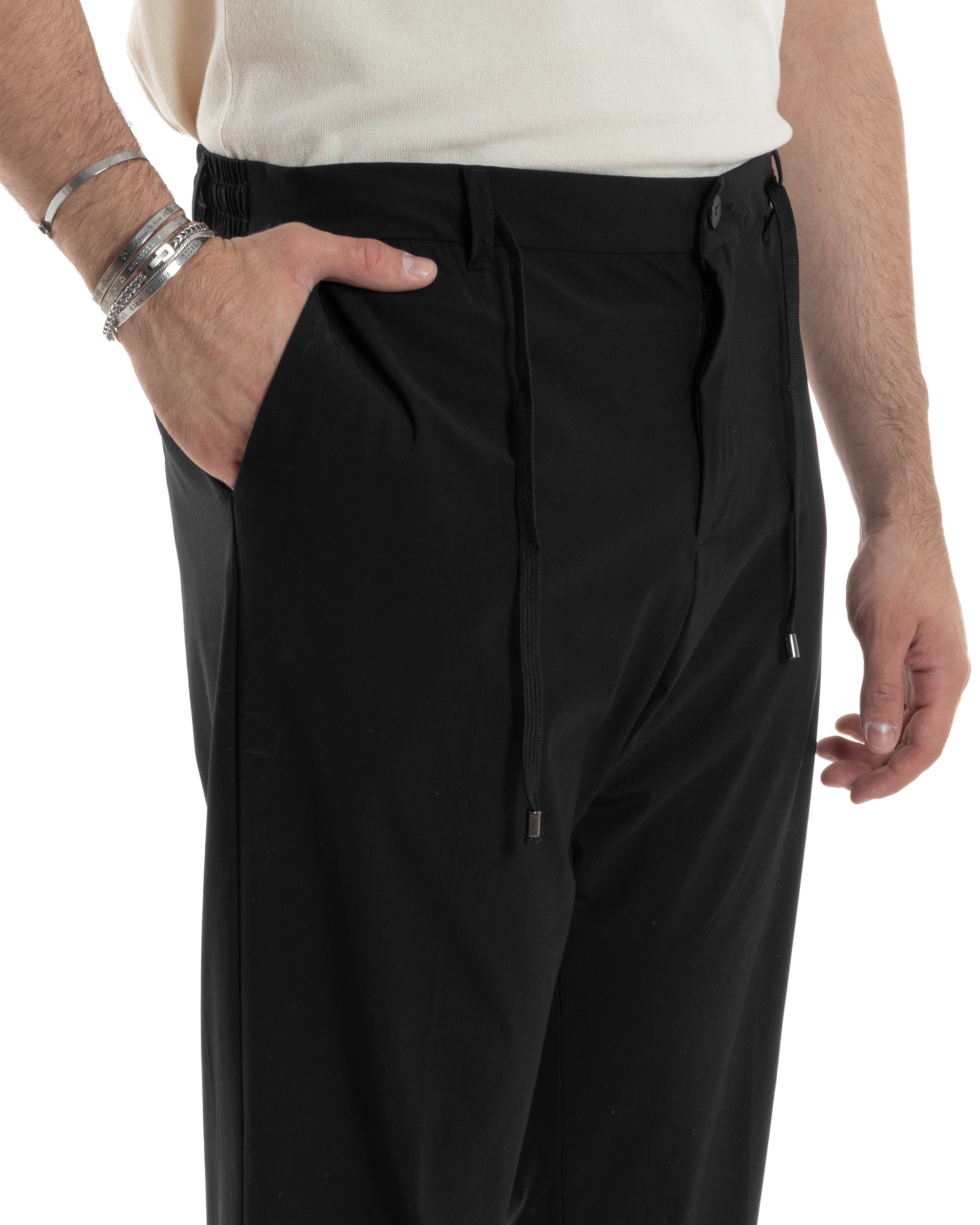 Pantaloni Uomo Con Tasca America Classico Tessuto Tecnico No Stiro Antipioggia Casual Nero GIOSAL-P6101A