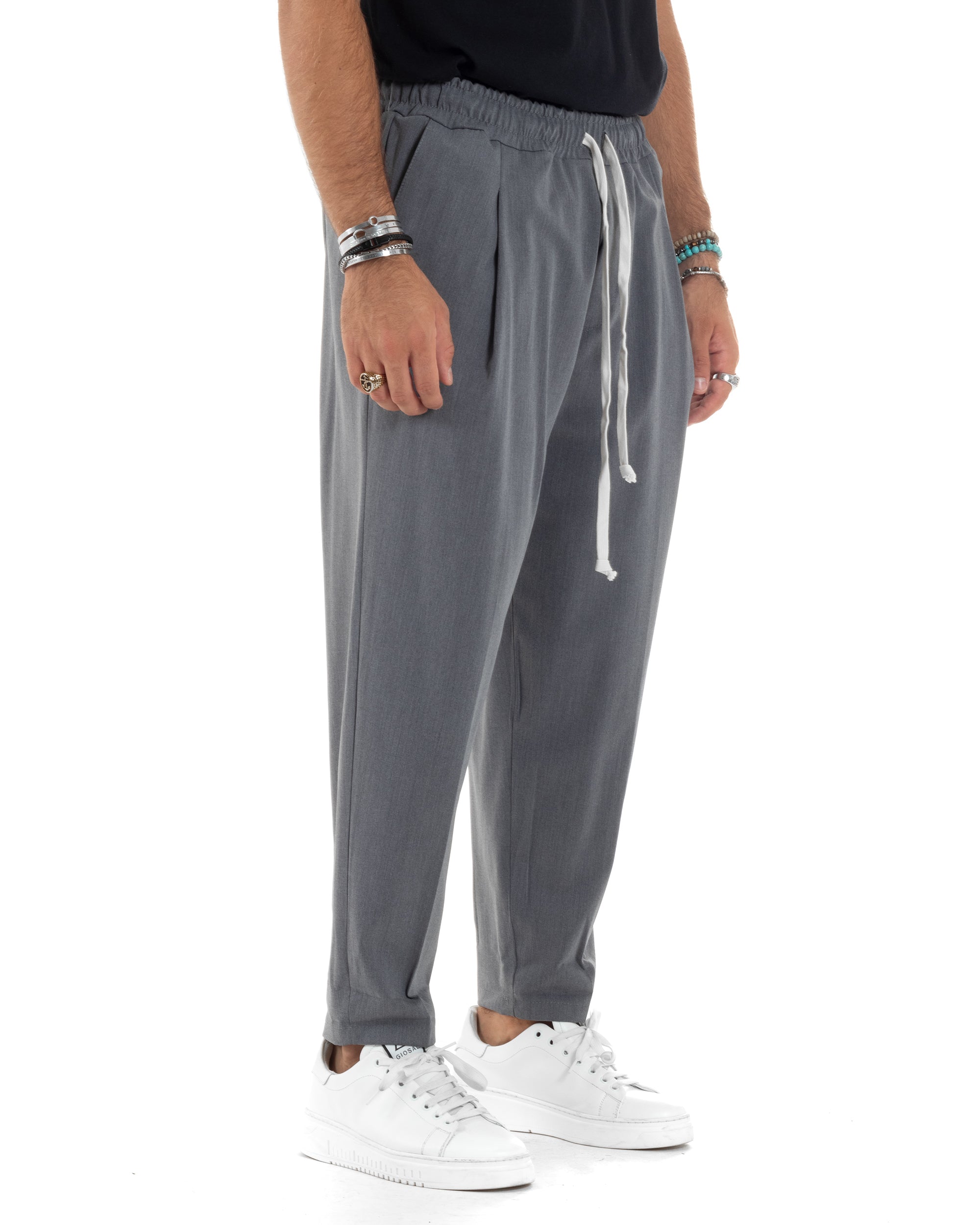 Pantaloni Uomo Con Coulisse Pantalaccio Con Pinces Morbido Viscosa Regular Fit Grigio GIOSAL-P6127A