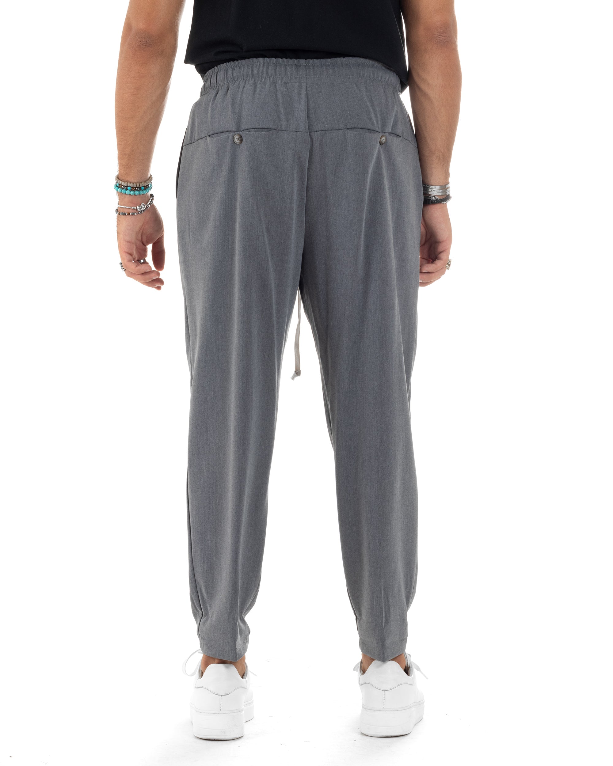 Pantaloni Uomo Con Coulisse Pantalaccio Con Pinces Morbido Viscosa Regular Fit Grigio GIOSAL-P6127A