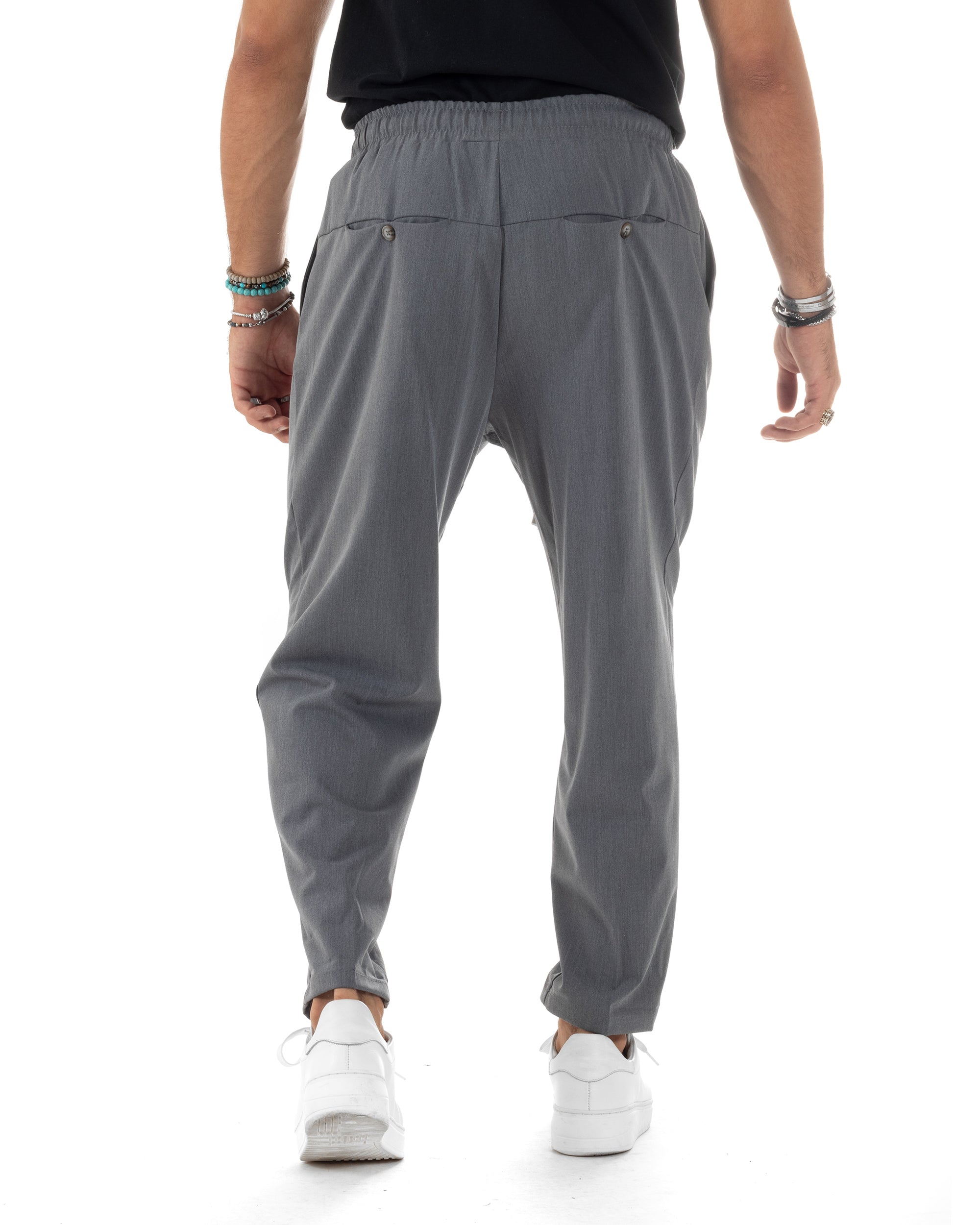 Pantaloni Uomo Con Coulisse Pantalaccio Con Pinces Morbido Viscosa Regular Fit Grigio GIOSAL-P6127A
