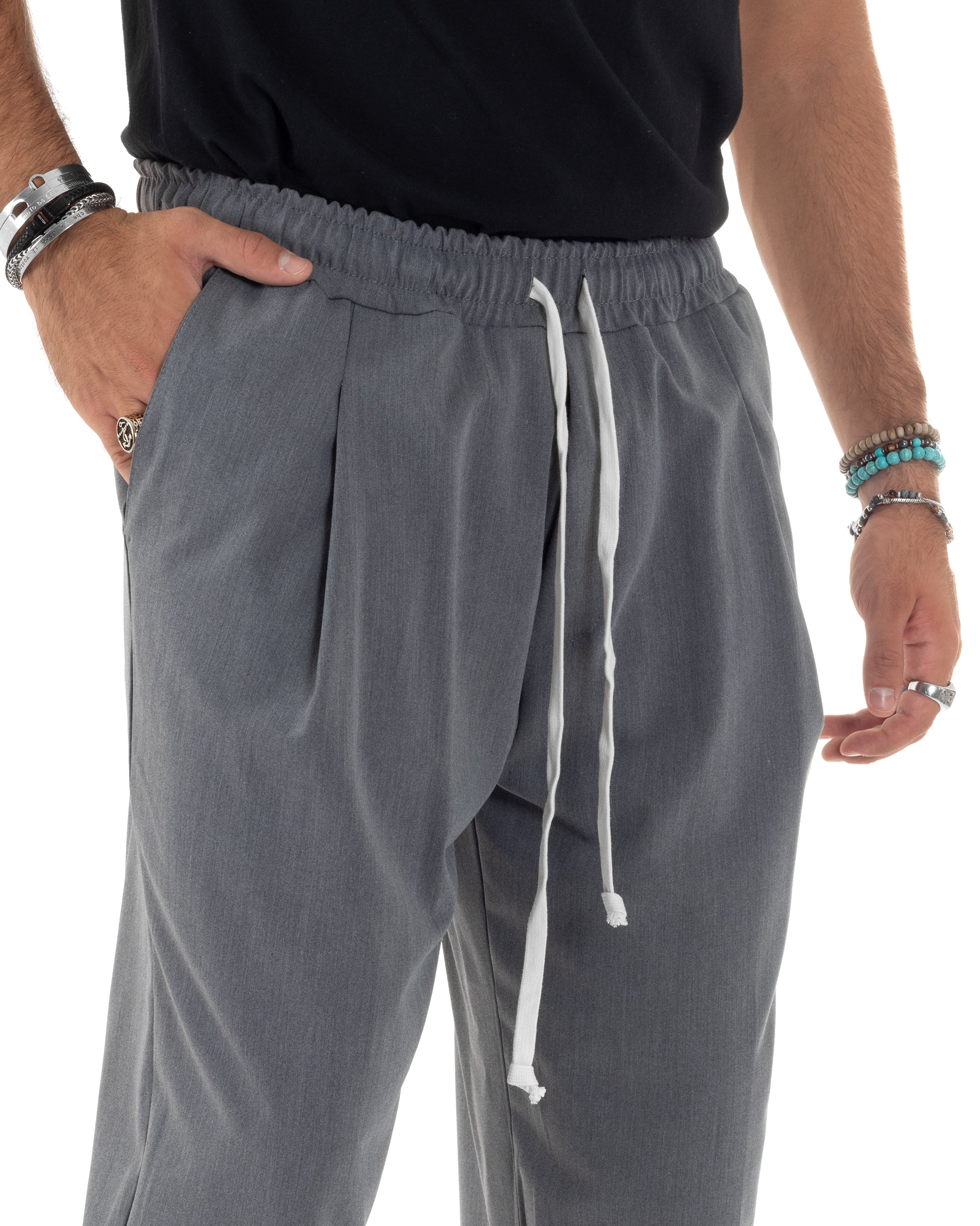 Pantaloni Uomo Con Coulisse Pantalaccio Con Pinces Morbido Viscosa Regular Fit Grigio GIOSAL-P6127A