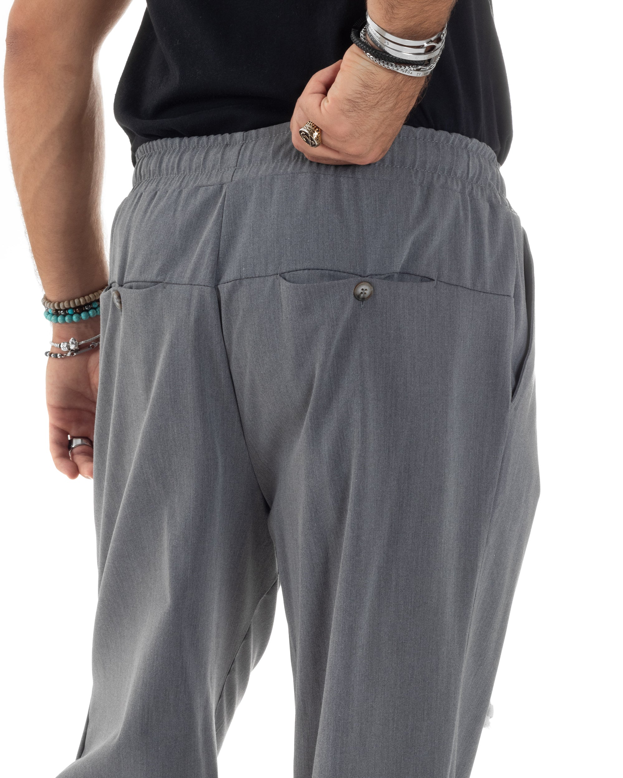 Pantaloni Uomo Con Coulisse Pantalaccio Con Pinces Morbido Viscosa Regular Fit Grigio GIOSAL-P6127A