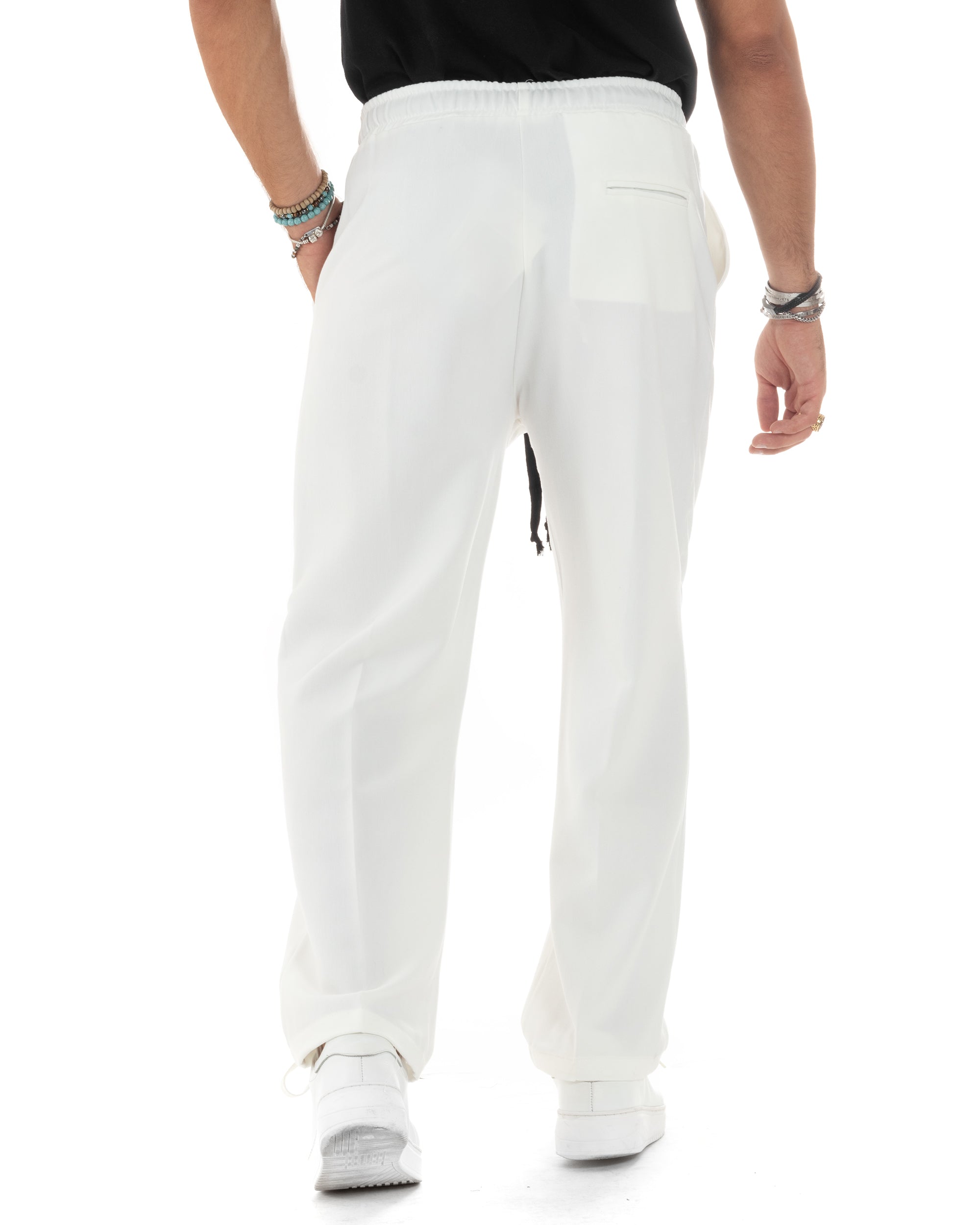 Pantalaccio Uomo Pantaloni Con Coulisse Morbido Viscosa Baggy Fondo Largo Comodo Panna GIOSAL-P6133A