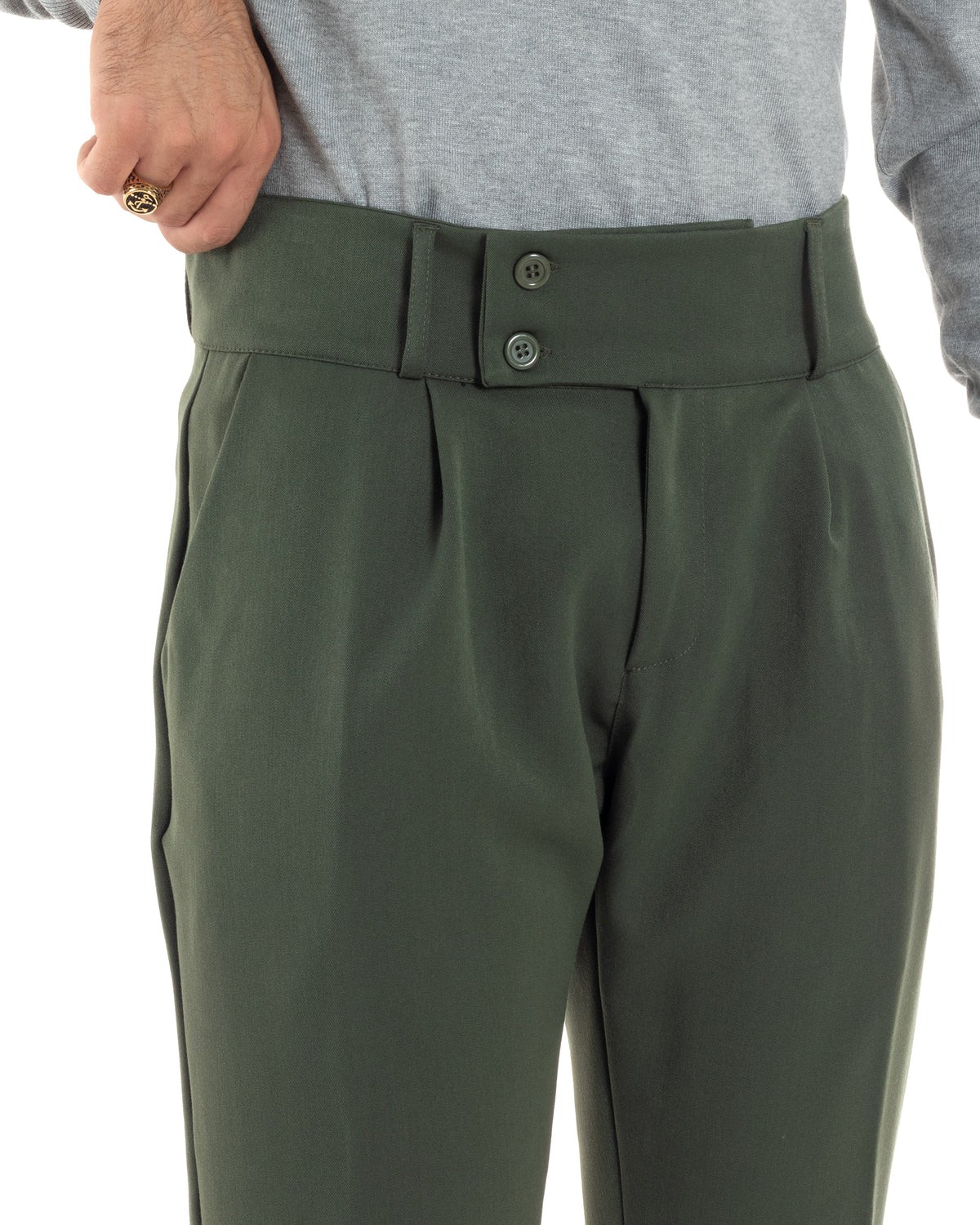 Men's Viscose Pants High Waist With Pleats Classic Bustier Elongated Button Down Casual Green GIOSAL-P6136A