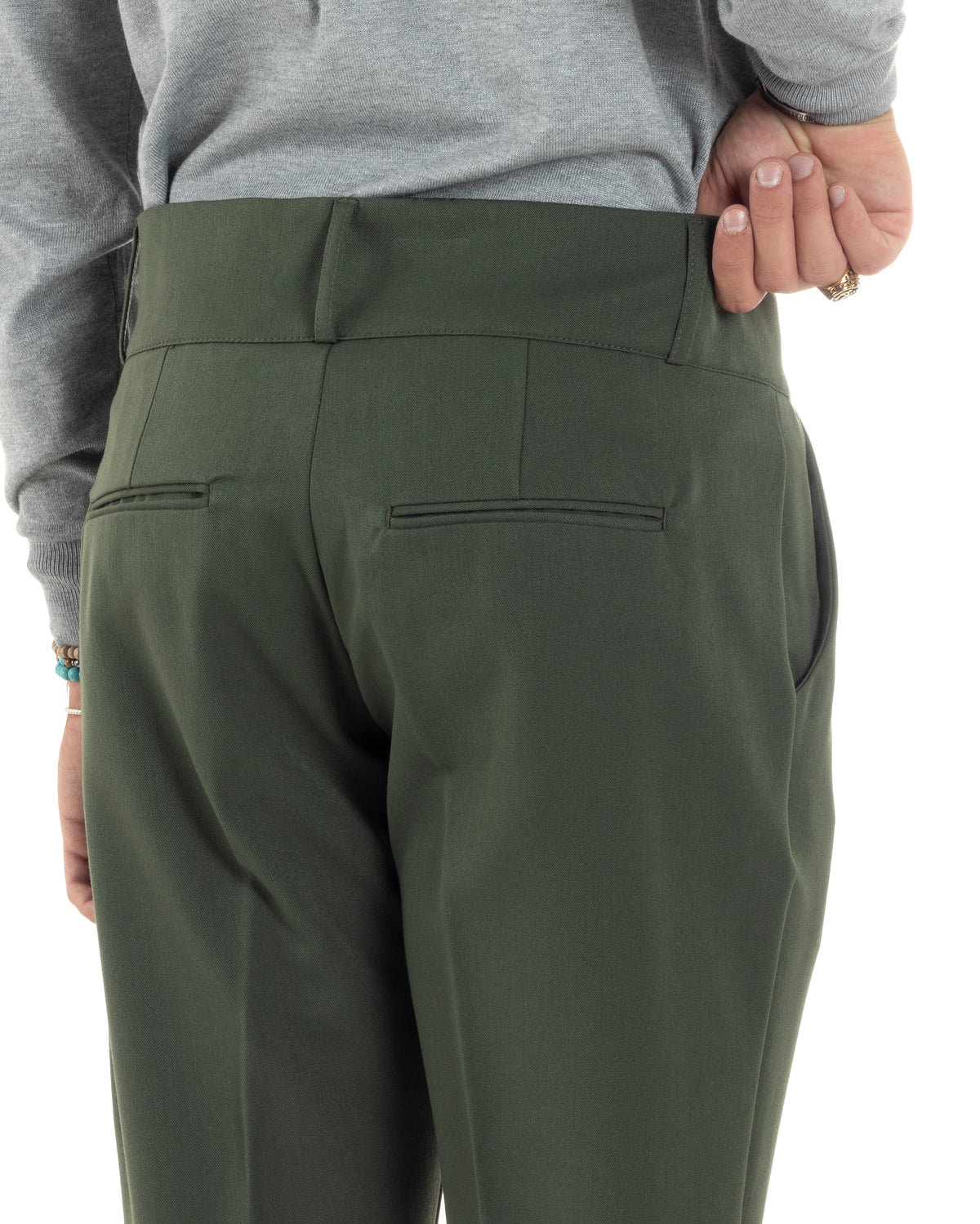 Men's Viscose Pants High Waist With Pleats Classic Bustier Elongated Button Down Casual Green GIOSAL-P6136A