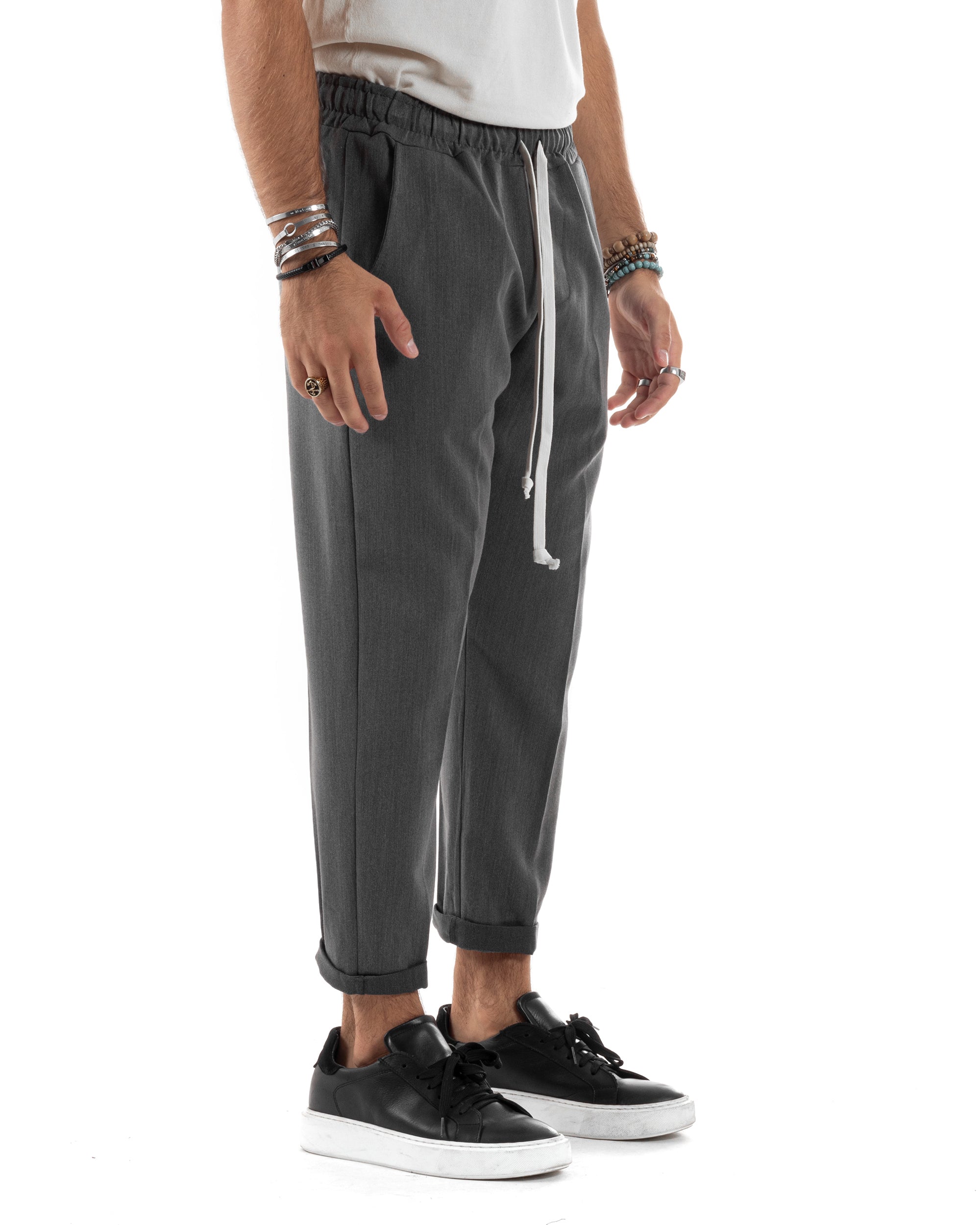 Pantaloni Uomo Pantalaccio Viscosa Morbido Regular Fit Coulisse Elastico Casual Tinta Unita Grigio GIOSAL-P6152A