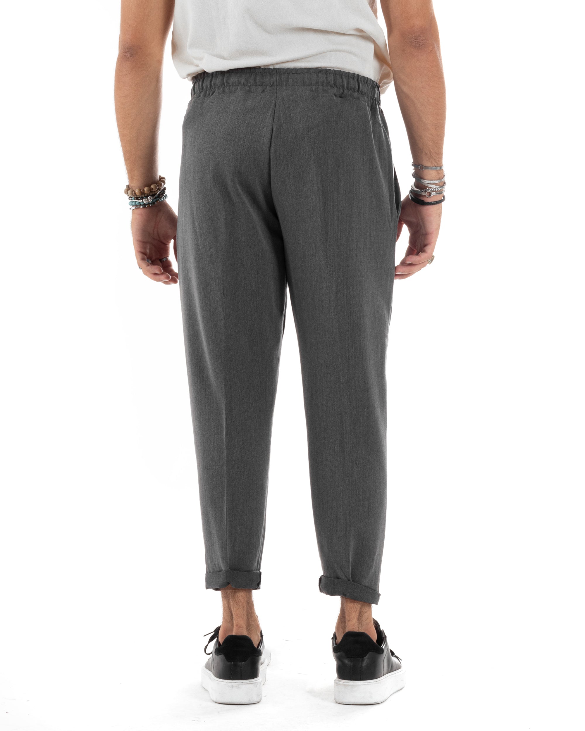 Pantaloni Uomo Pantalaccio Viscosa Morbido Regular Fit Coulisse Elastico Casual Tinta Unita Grigio GIOSAL-P6152A