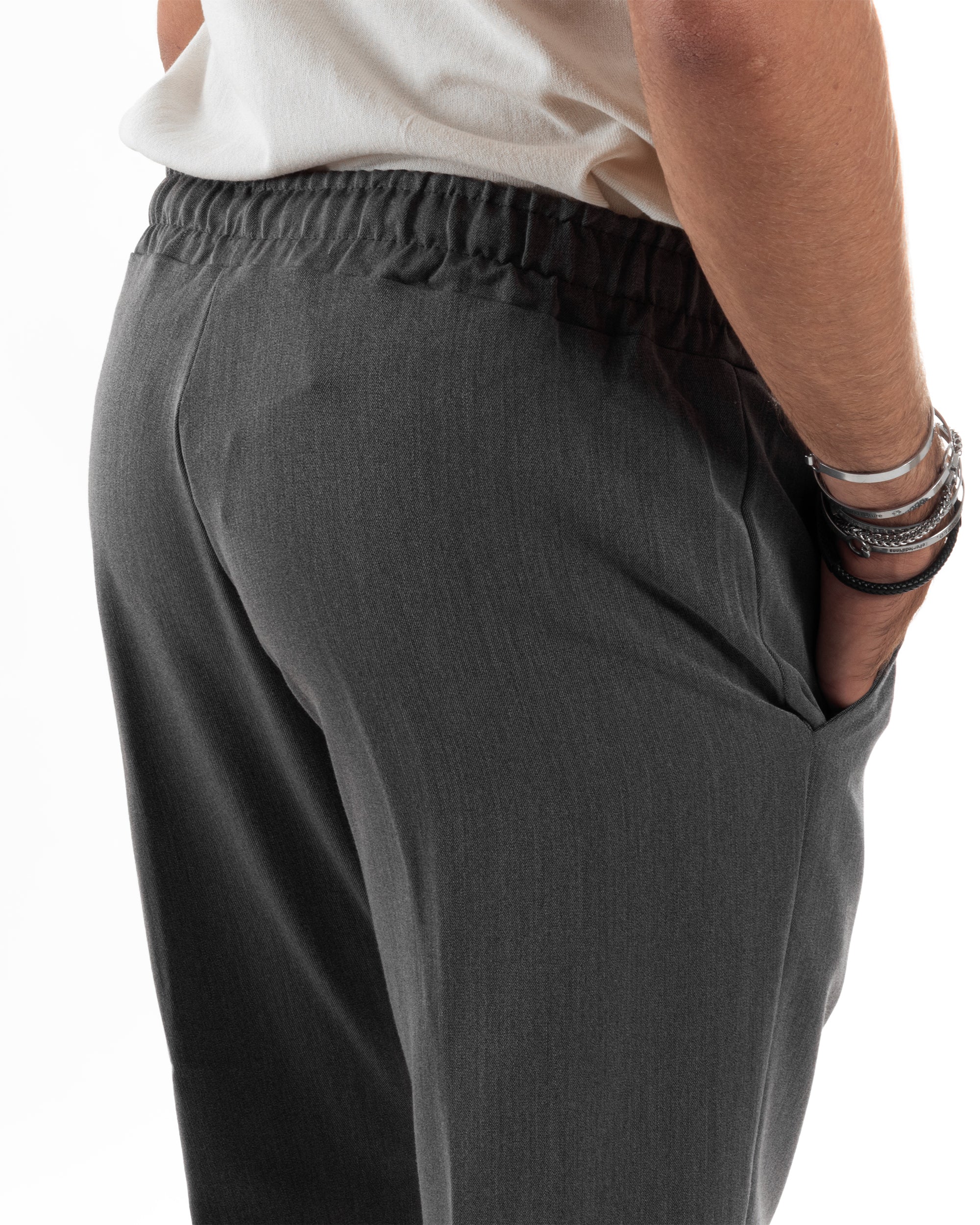 Pantaloni Uomo Pantalaccio Viscosa Morbido Regular Fit Coulisse Elastico Casual Tinta Unita Grigio GIOSAL-P6152A
