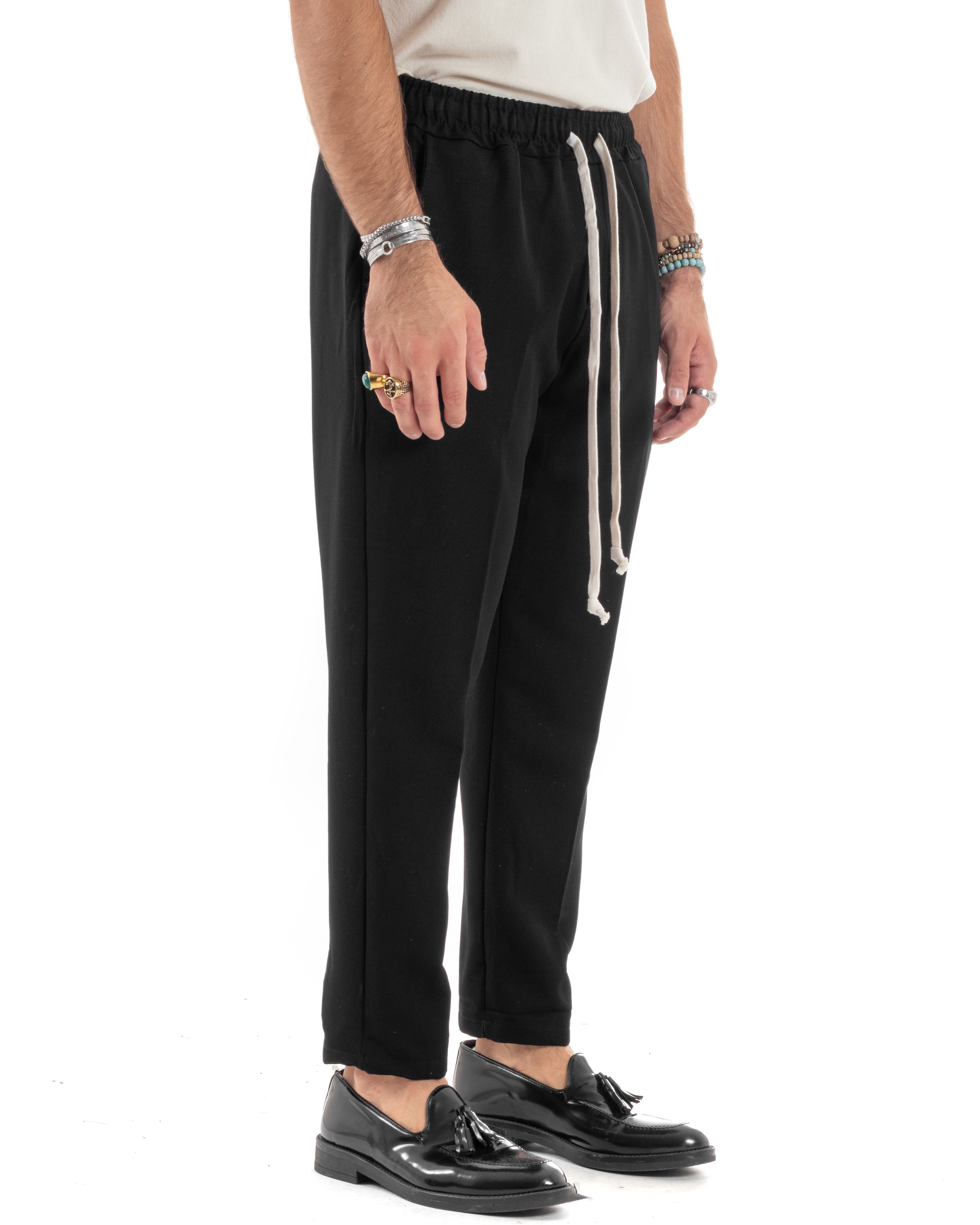 Pantaloni Uomo Pantalaccio Viscosa Morbido Regular Fit Coulisse Elastico Casual Tinta Unita Nero GIOSAL-P6154A