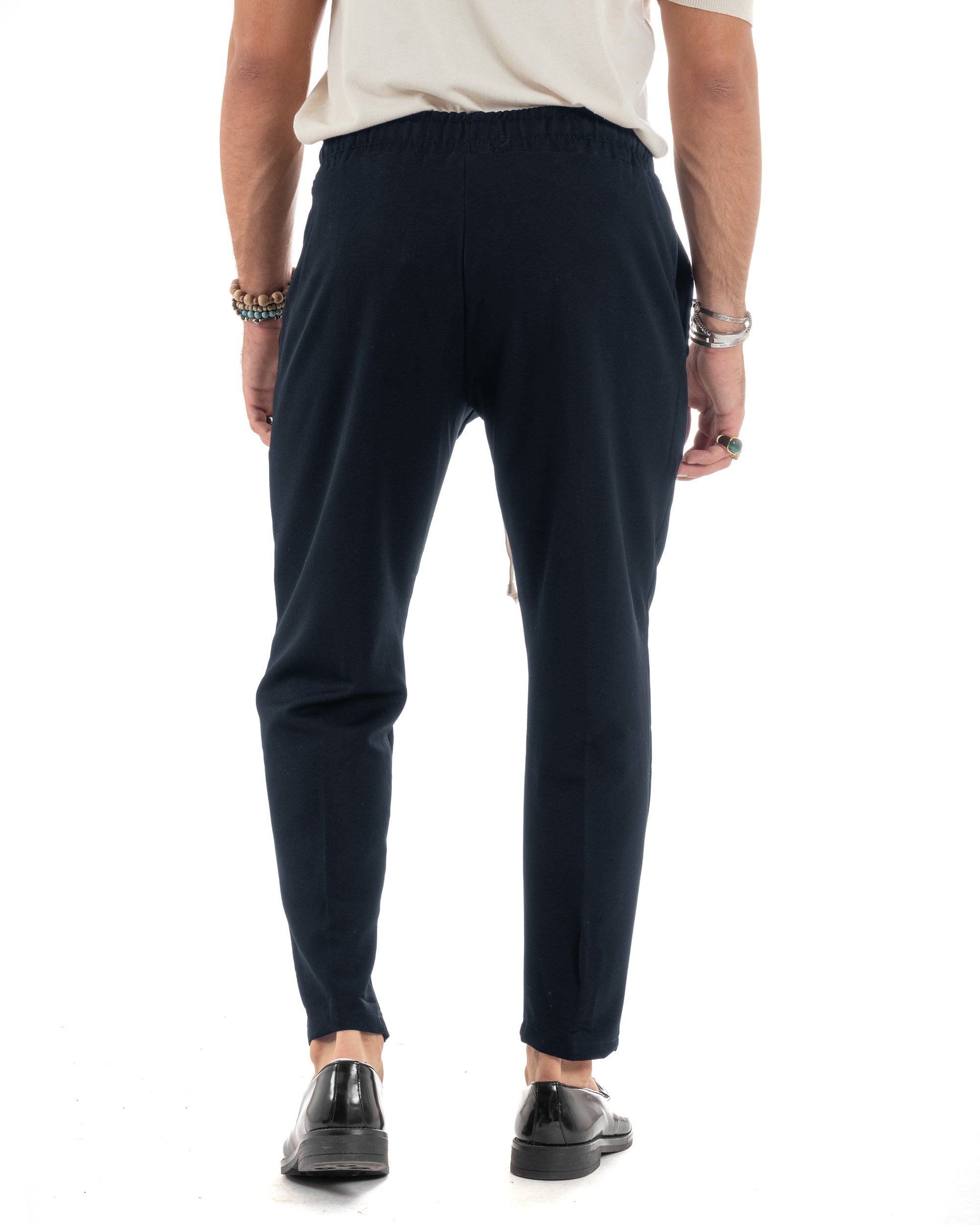 Pantaloni Uomo Pantalaccio Viscosa Morbido Regular Fit Coulisse Elastico Casual Tinta Unita Blu GIOSAL-P6157A
