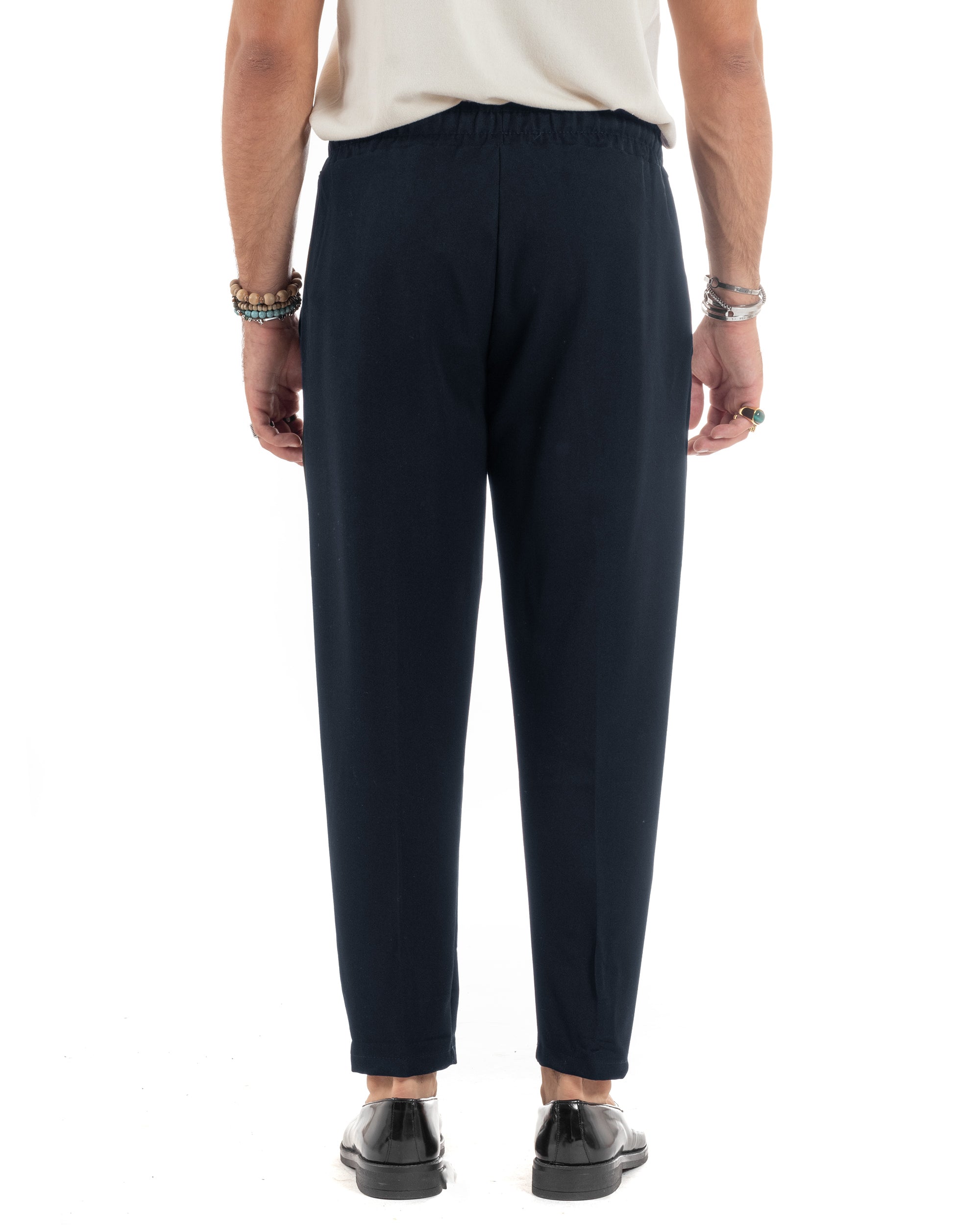 Pantaloni Uomo Pantalaccio Viscosa Morbido Regular Fit Coulisse Elastico Casual Tinta Unita Blu GIOSAL-P6157A