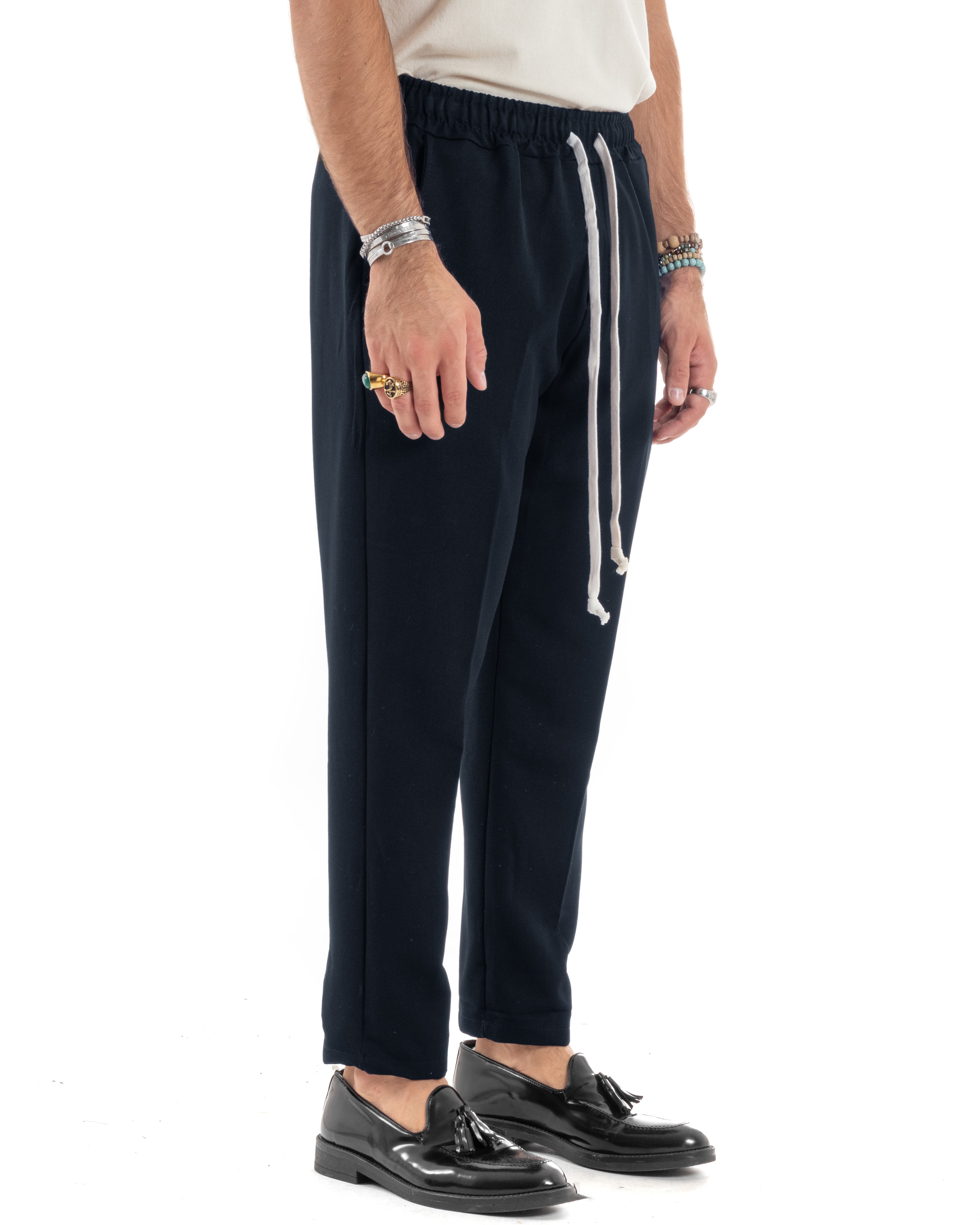 Pantaloni Uomo Pantalaccio Viscosa Morbido Regular Fit Coulisse Elastico Casual Tinta Unita Blu GIOSAL-P6157A