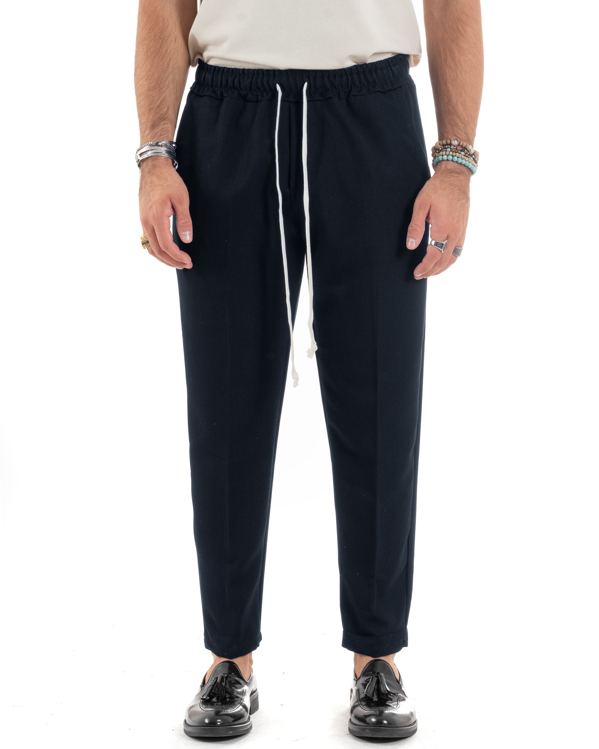 Pantaloni Uomo Pantalaccio Viscosa Morbido Regular Fit Coulisse Elastico Casual Tinta Unita Blu GIOSAL-P6157A