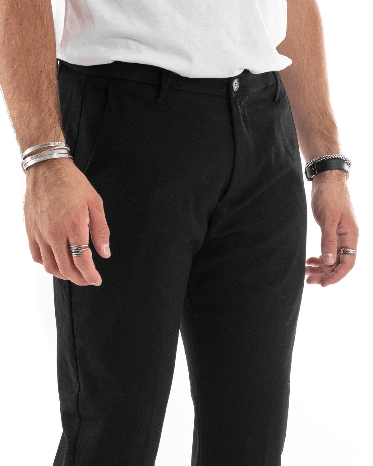 Pantaloni Uomo Tasca America Chinos Lungo Classico Slim Casual Tinta Unita Nero GIOSAL-P6161A