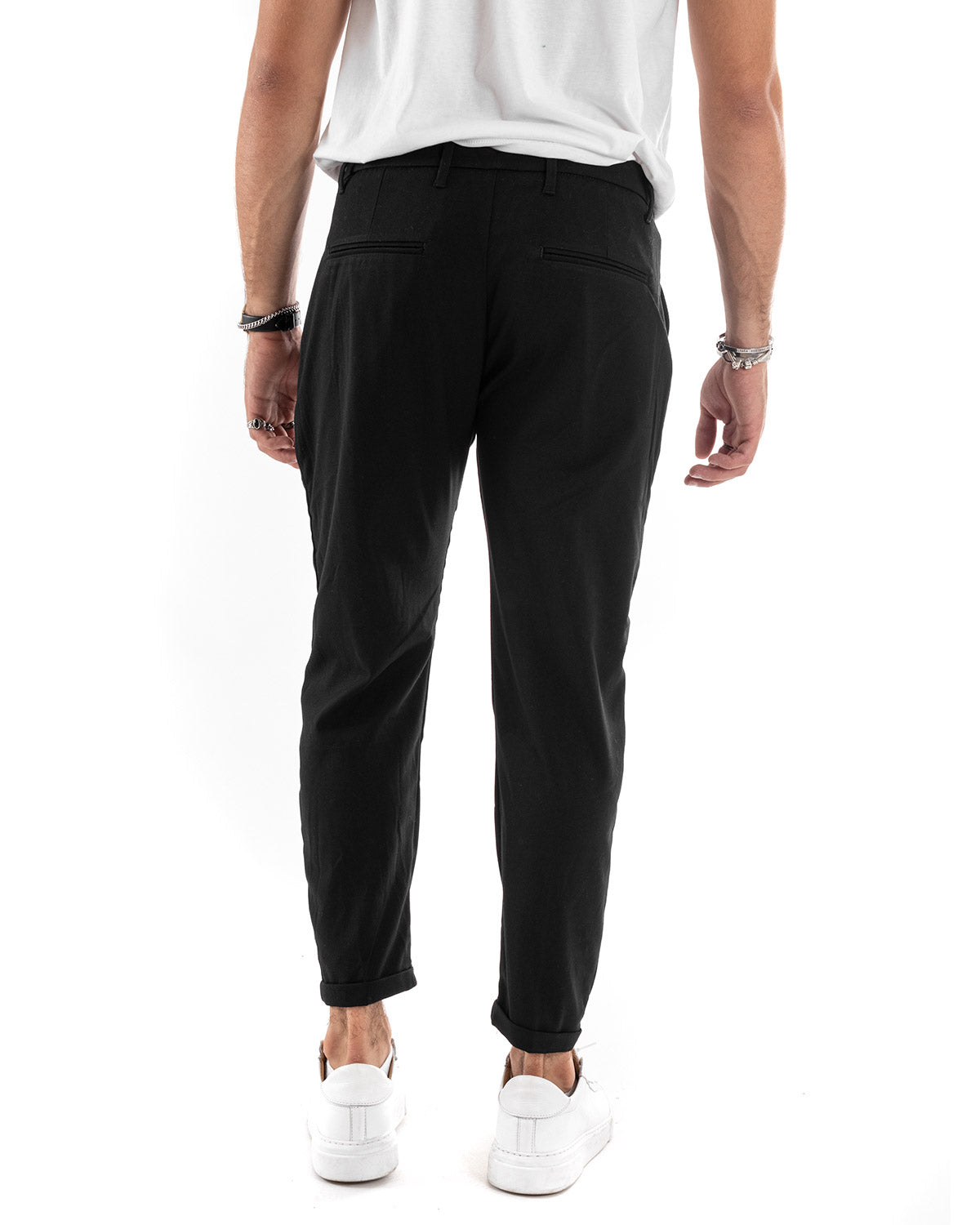 Pantaloni Uomo Tasca America Chinos Lungo Classico Slim Casual Tinta Unita Nero GIOSAL-P6161A