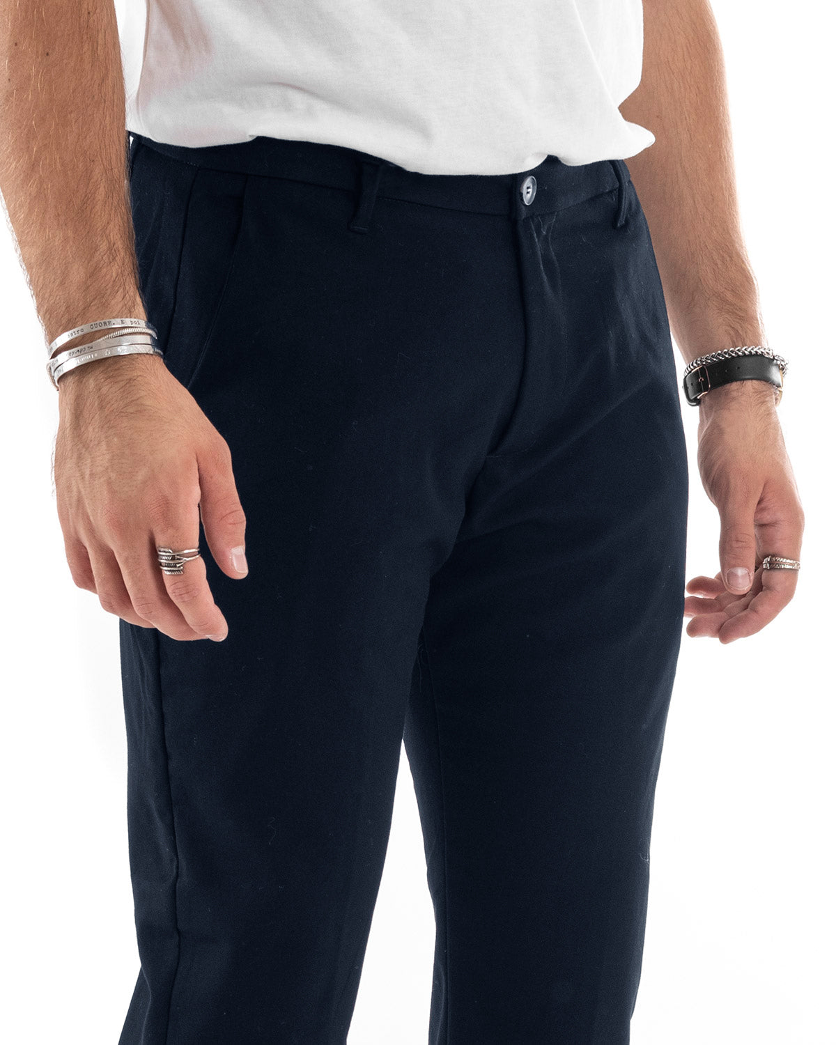 Pantaloni Uomo Tasca America Chinos Lungo Classico Slim Casual Tinta Unita Blu GIOSAL-P6164A