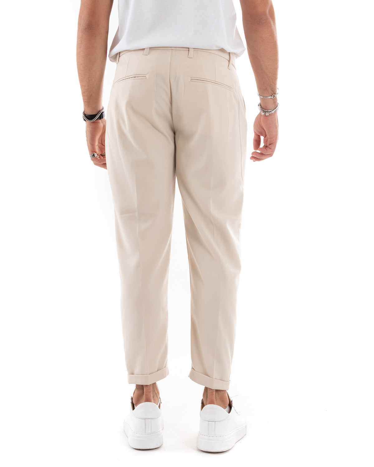 Pantaloni Uomo Tasca America Chinos Lungo Classico Slim Casual Tinta Unita Beige GIOSAL-P6165A