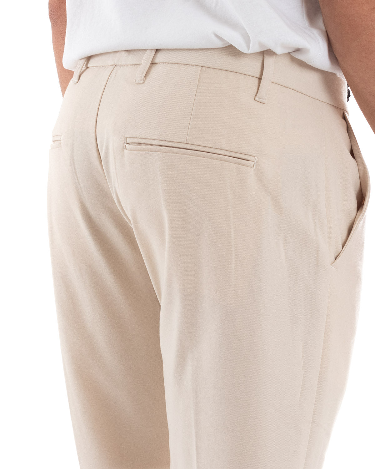 Pantaloni Uomo Tasca America Chinos Lungo Classico Slim Casual Tinta Unita Beige GIOSAL-P6165A