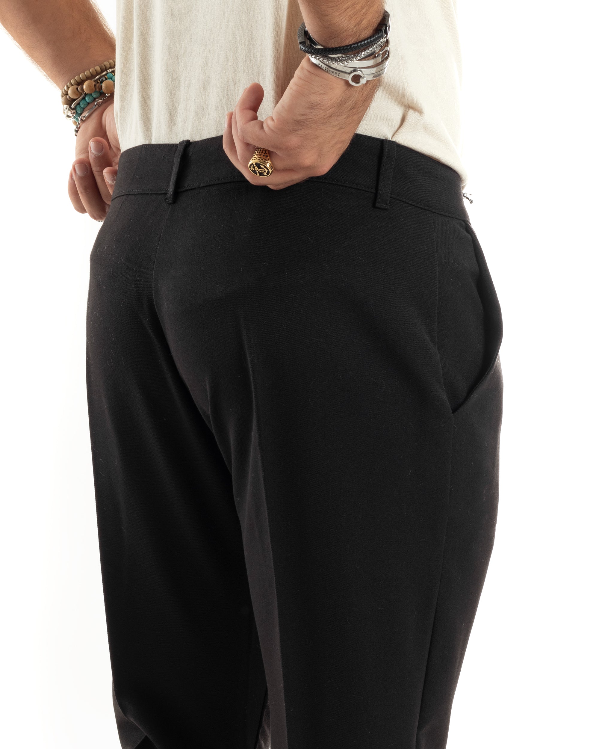 Pantaloni Uomo Viscosa Tasca America Classico Abbottonatura Allungata Casual Nero GIOSAL-P6168A