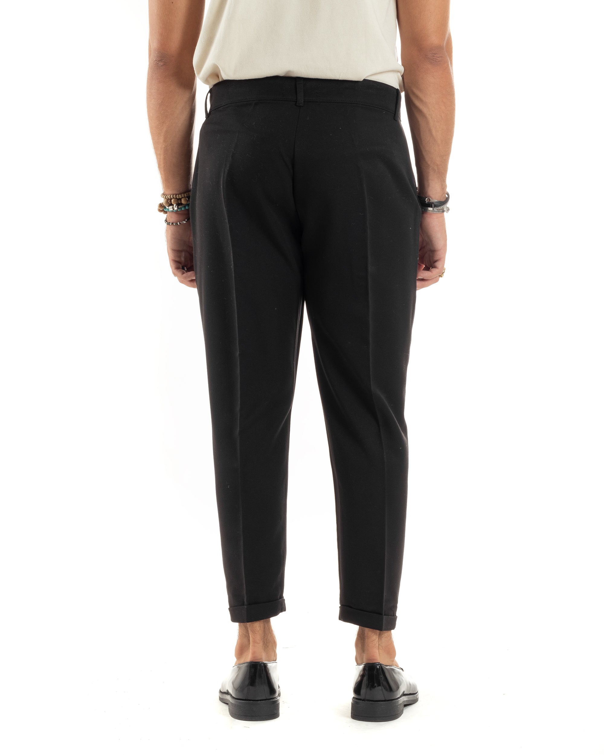 Pantaloni Uomo Viscosa Tasca America Classico Abbottonatura Allungata Casual Nero GIOSAL-P6168A