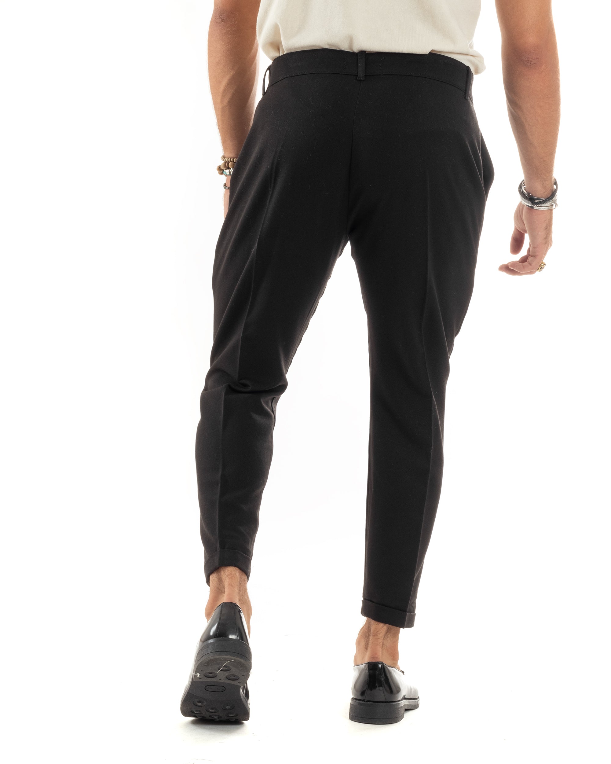 Pantaloni Uomo Viscosa Tasca America Classico Abbottonatura Allungata Casual Nero GIOSAL-P6168A