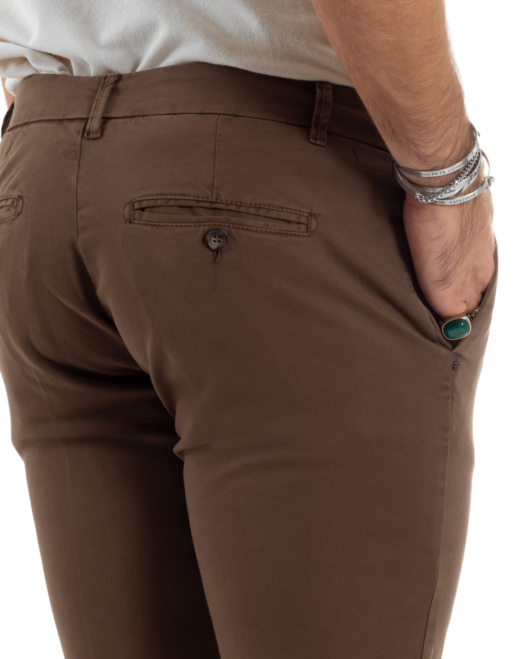 Pantaloni Uomo Tasca America Con Abbottonatura Allungata Cotone Invernale Capri Sartoriale Slim Marrone GIOSAL-P6171A