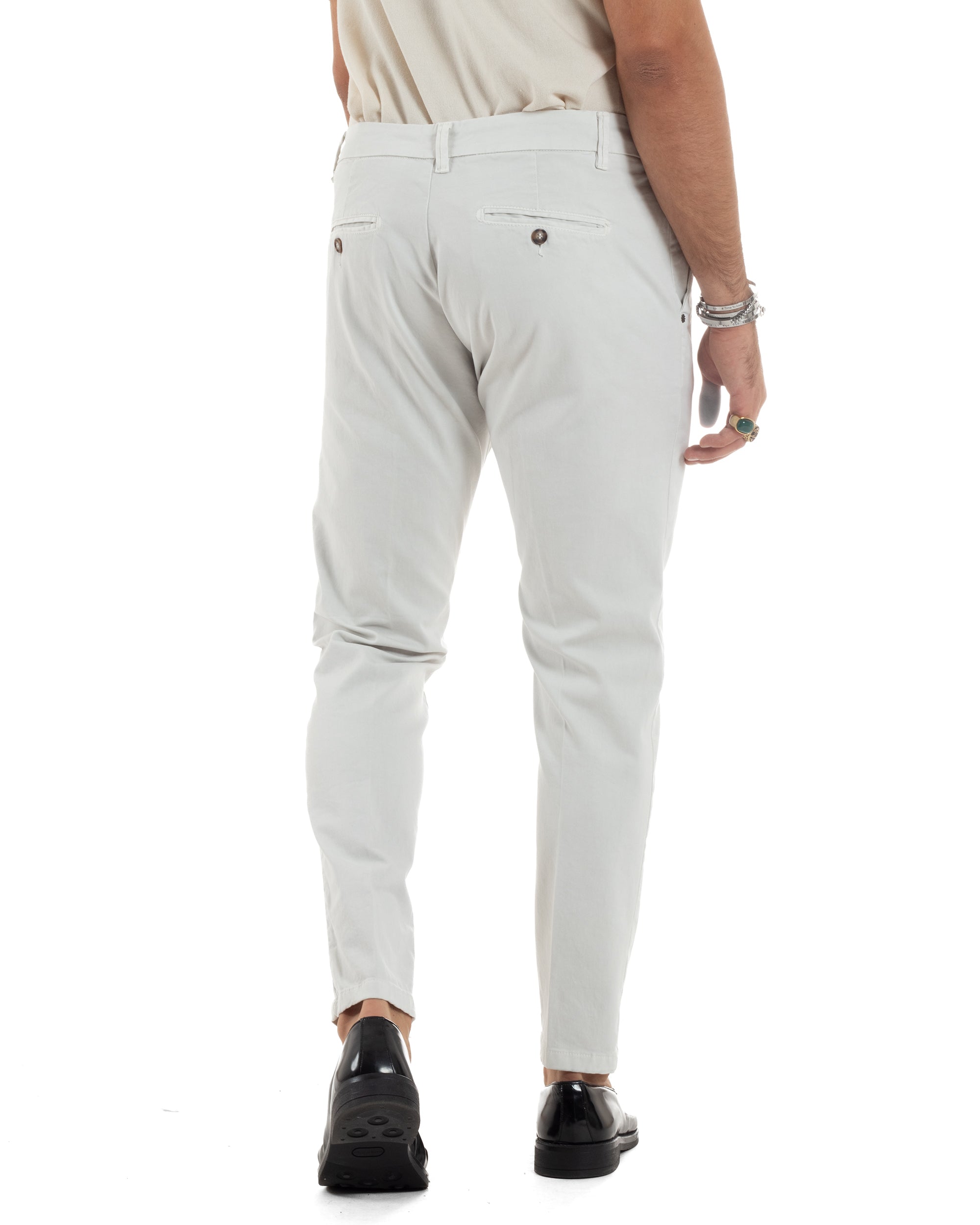 Pantaloni Uomo Tasca America Con Abbottonatura Allungata Cotone Invernale Capri Sartoriale Slim Bianco GIOSAL-P6173A