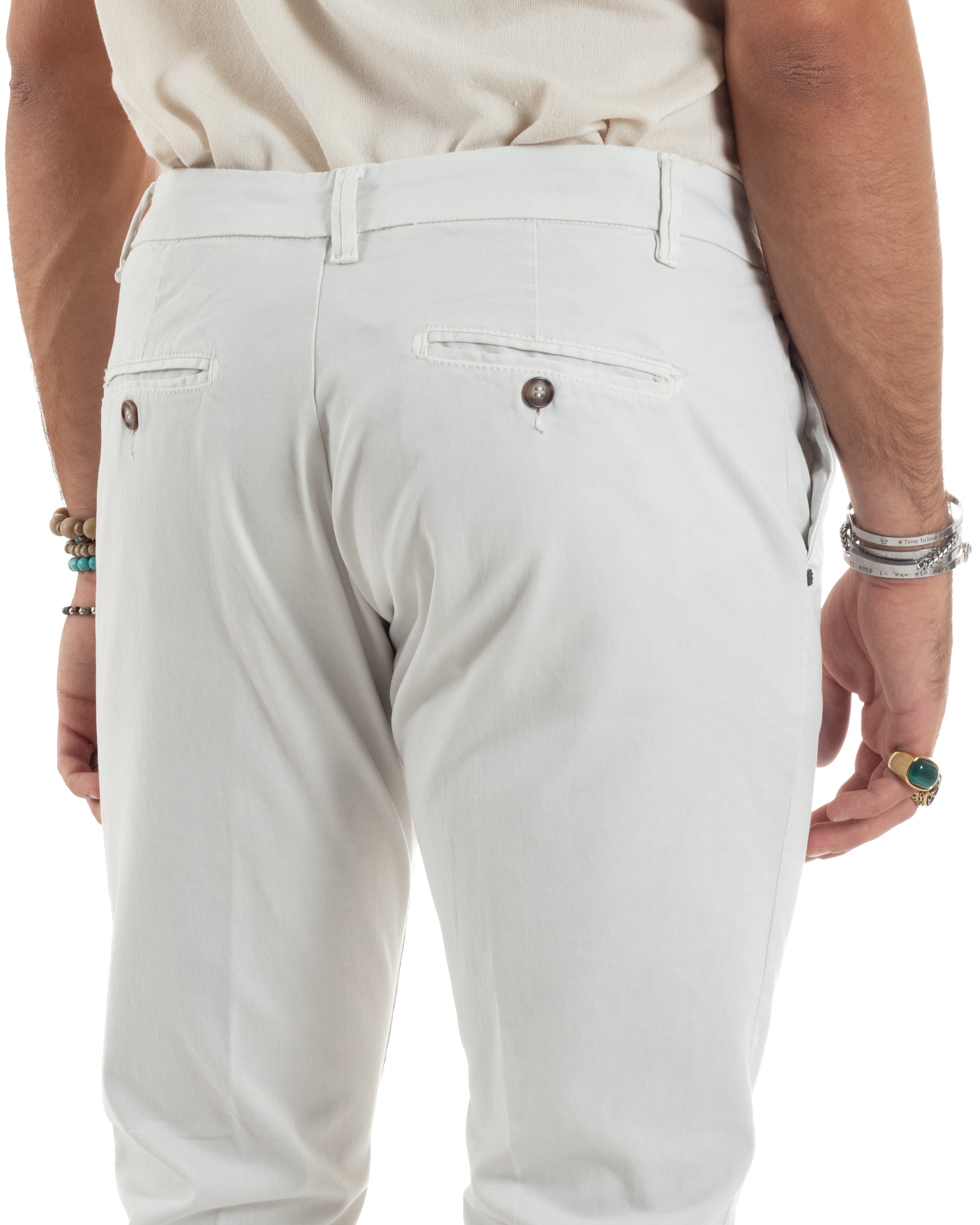 Pantaloni Uomo Tasca America Con Abbottonatura Allungata Cotone Invernale Capri Sartoriale Slim Bianco GIOSAL-P6173A