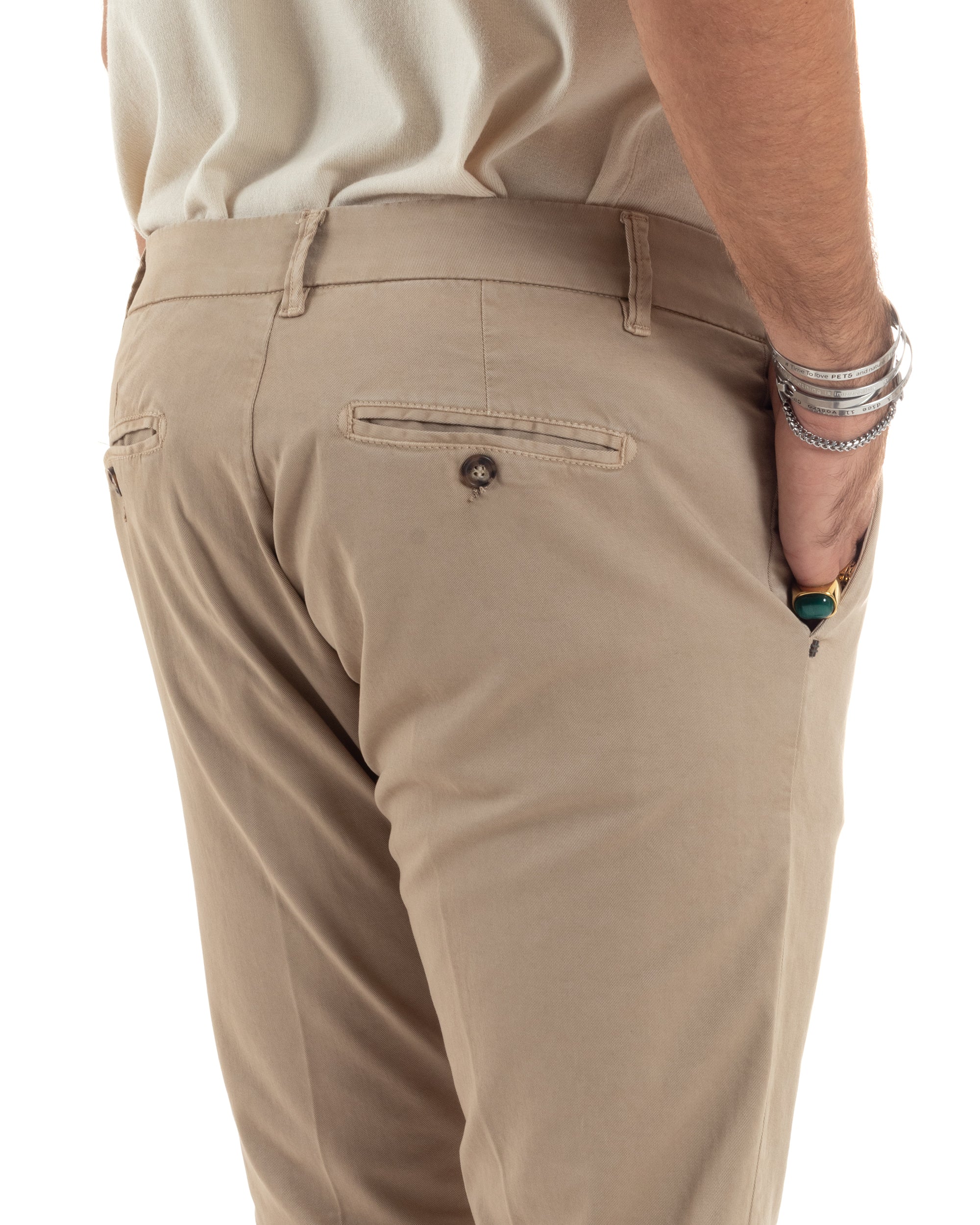 Pantaloni Uomo Tasca America Con Abbottonatura Allungata Cotone Invernale Capri Sartoriale Slim Beige GIOSAL-P6174A