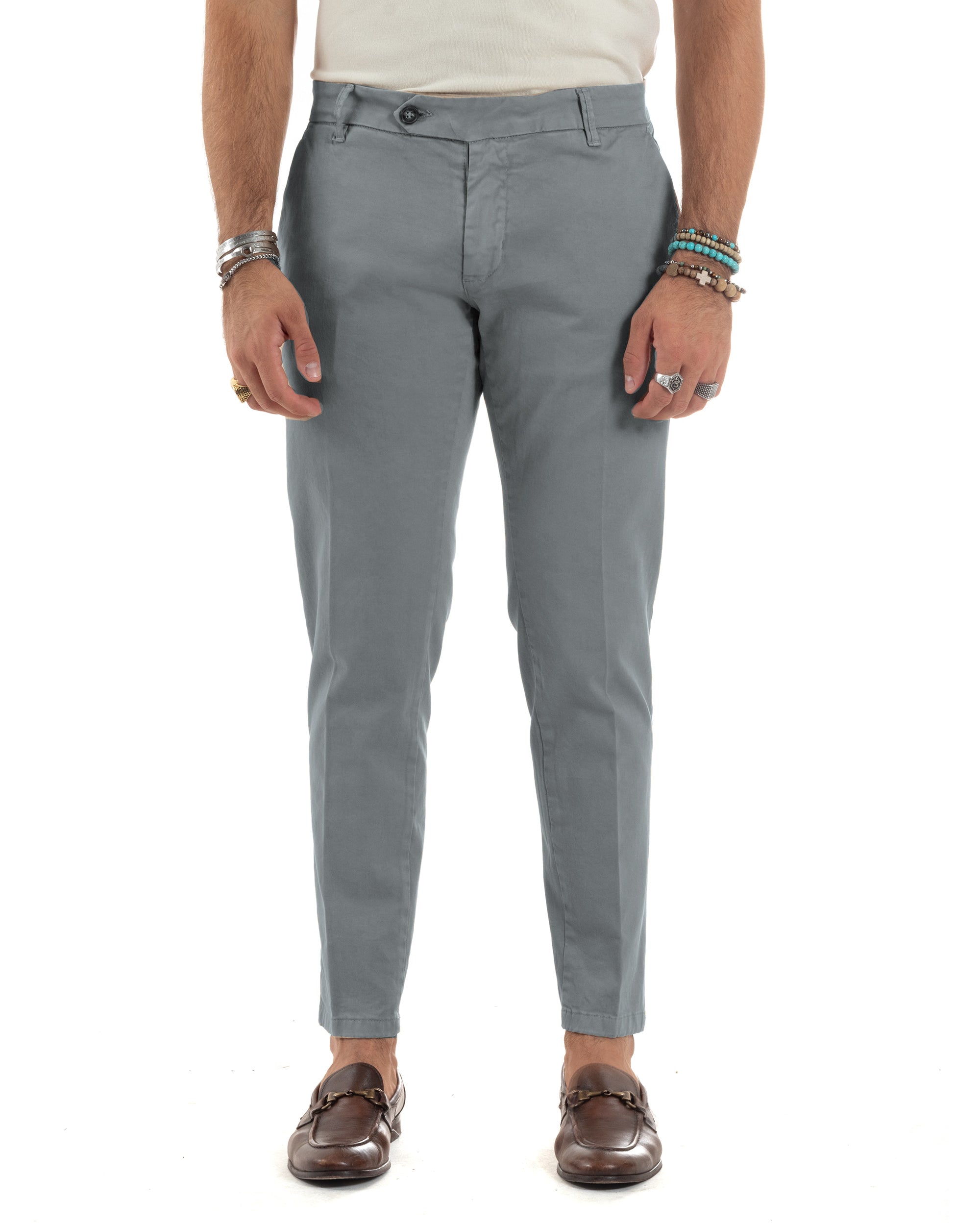 Pantaloni Uomo Tasca America Con Abbottonatura Allungata Cotone Invernale Capri Sartoriale Slim Grigio GIOSAL-P6175A