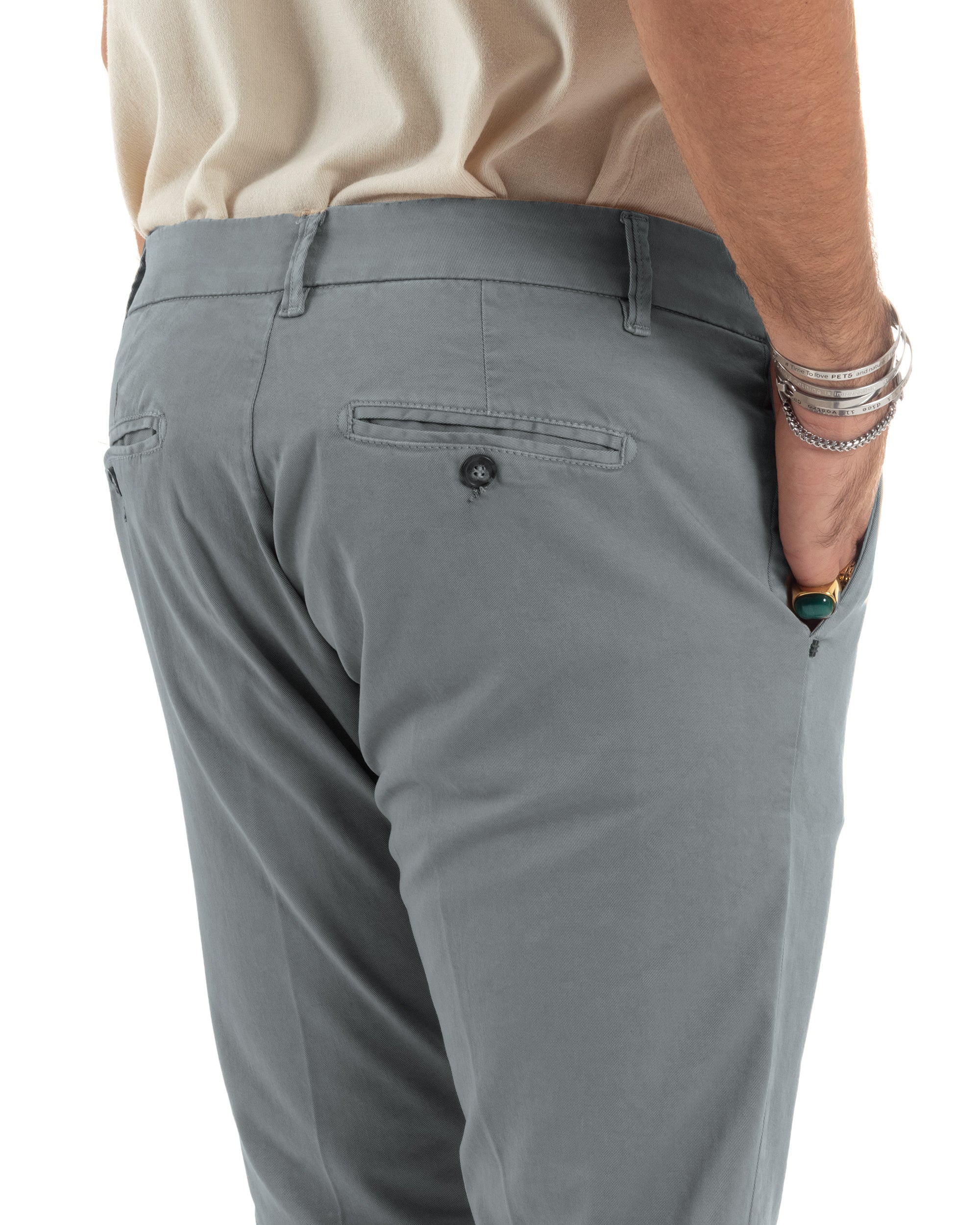 Pantaloni Uomo Tasca America Con Abbottonatura Allungata Cotone Invernale Capri Sartoriale Slim Grigio GIOSAL-P6175A