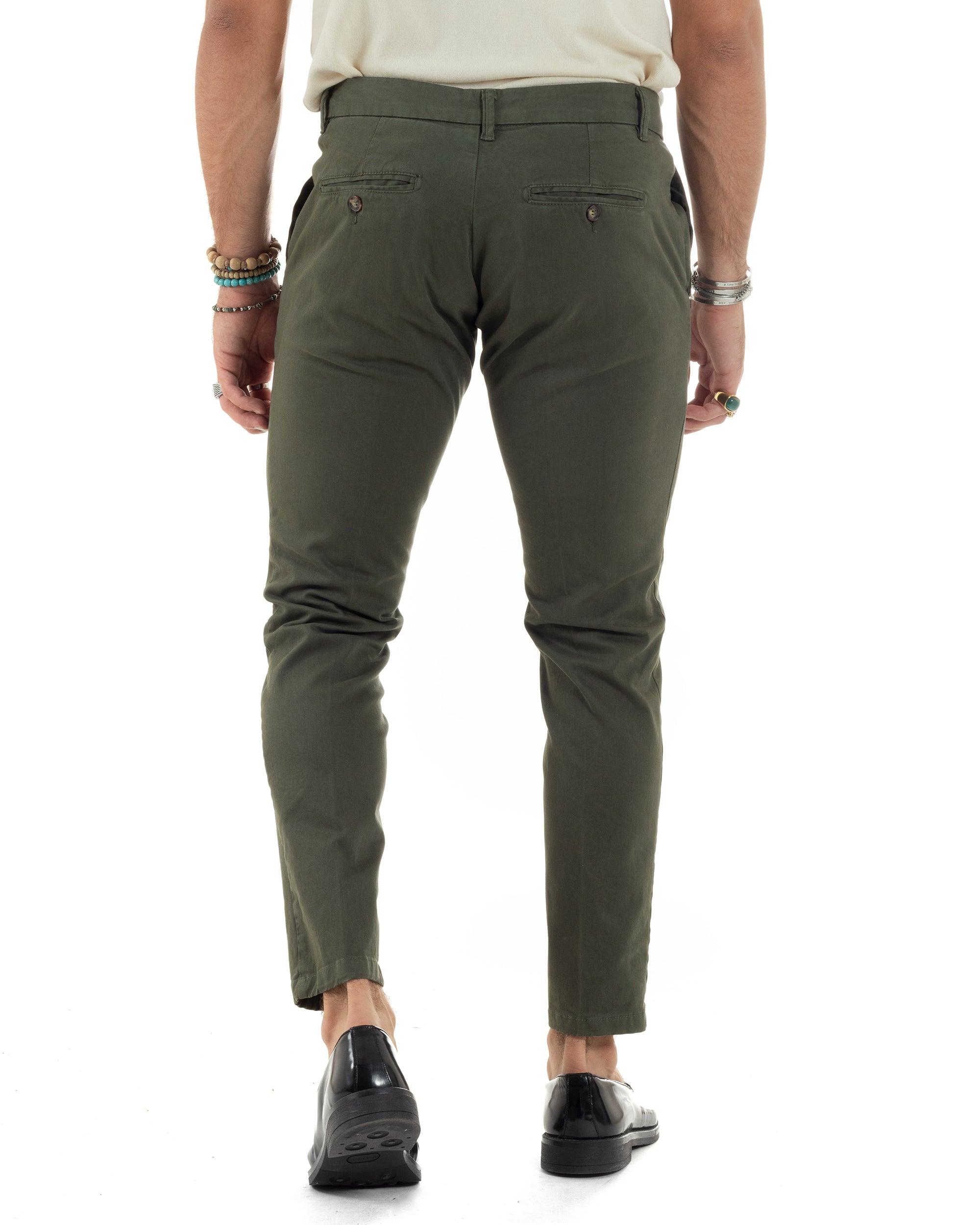 Pantaloni Uomo Tasca America Con Abbottonatura Allungata Cotone Invernale Capri Sartoriale Slim Verde GIOSAL-P6177A