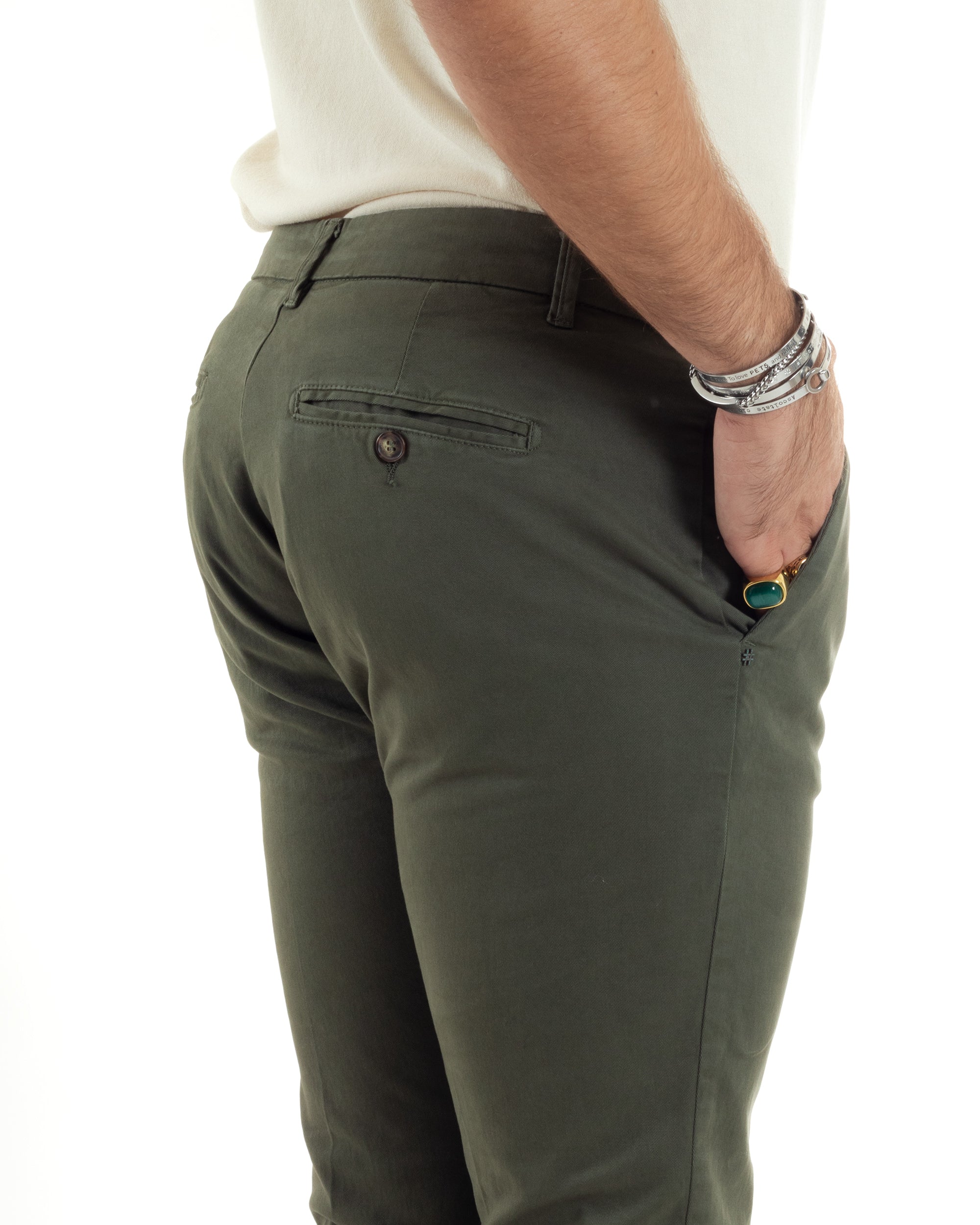 Pantaloni Uomo Tasca America Con Abbottonatura Allungata Cotone Invernale Capri Sartoriale Slim Verde GIOSAL-P6177A