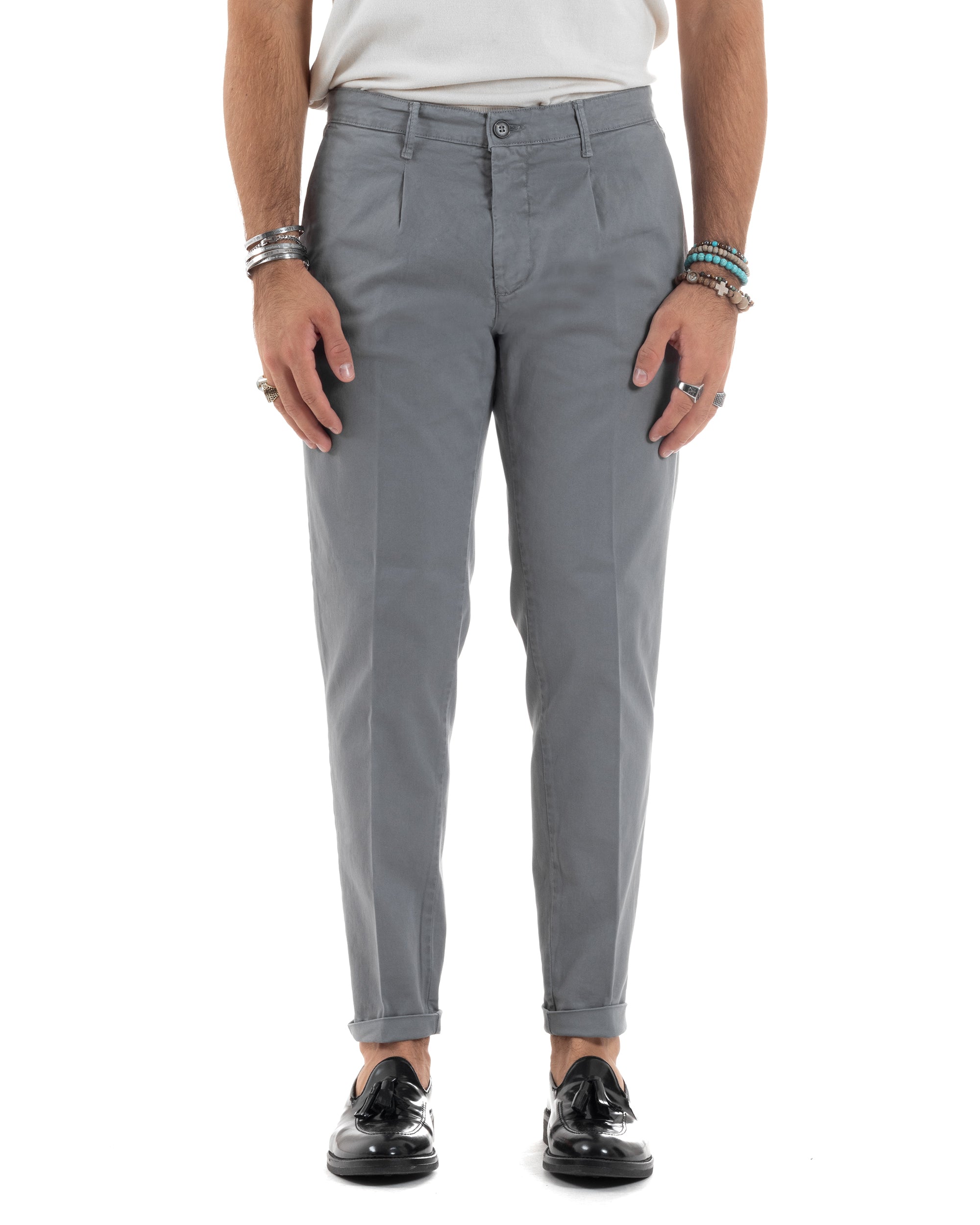 Pantaloni Uomo Tasca America Chinos Cotone Invernale Capri Basic Sartoriale Slim Fit Casual Grigio GIOSAL-P6182A