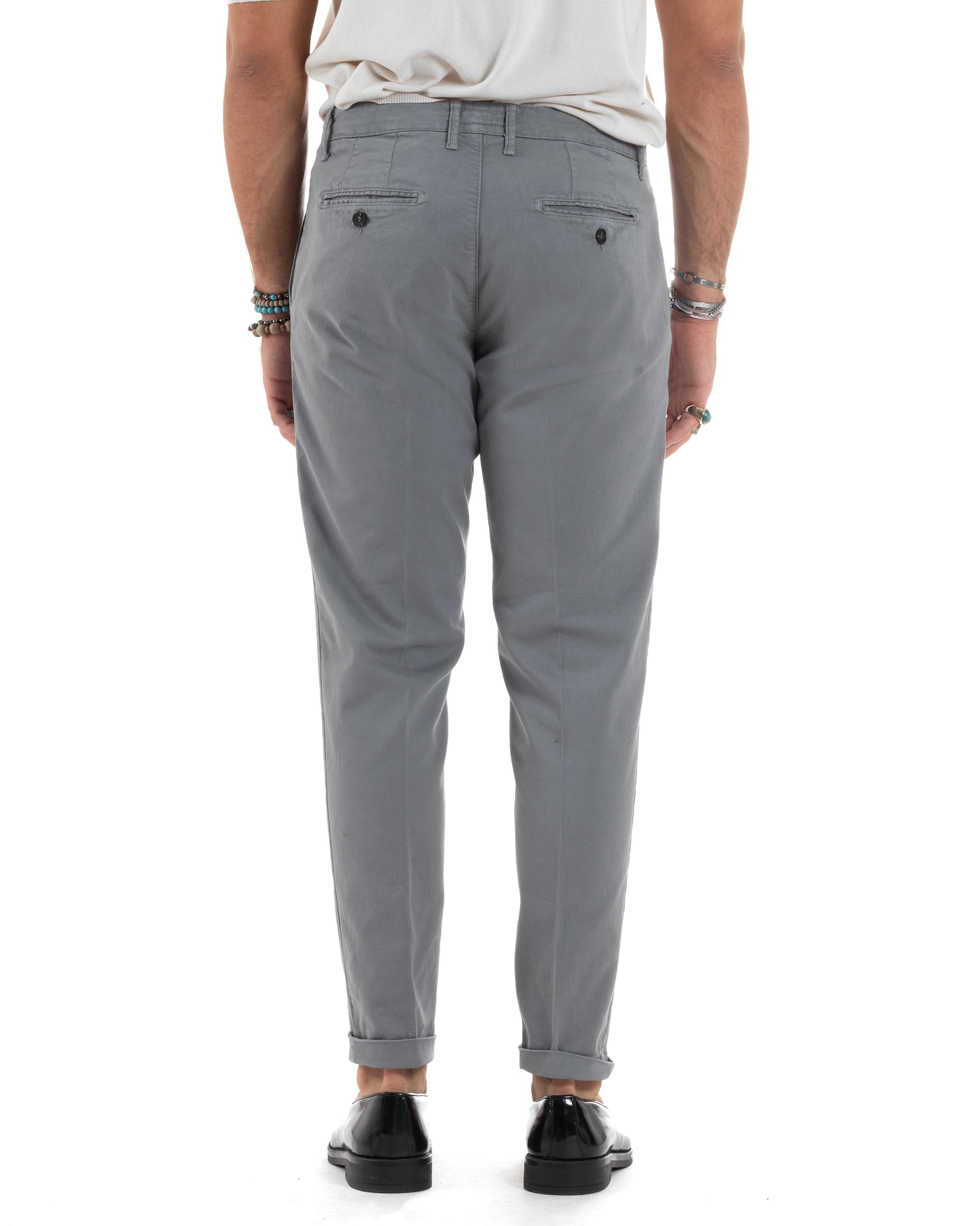 Pantaloni Uomo Tasca America Chinos Cotone Invernale Capri Basic Sartoriale Slim Fit Casual Grigio GIOSAL-P6182A