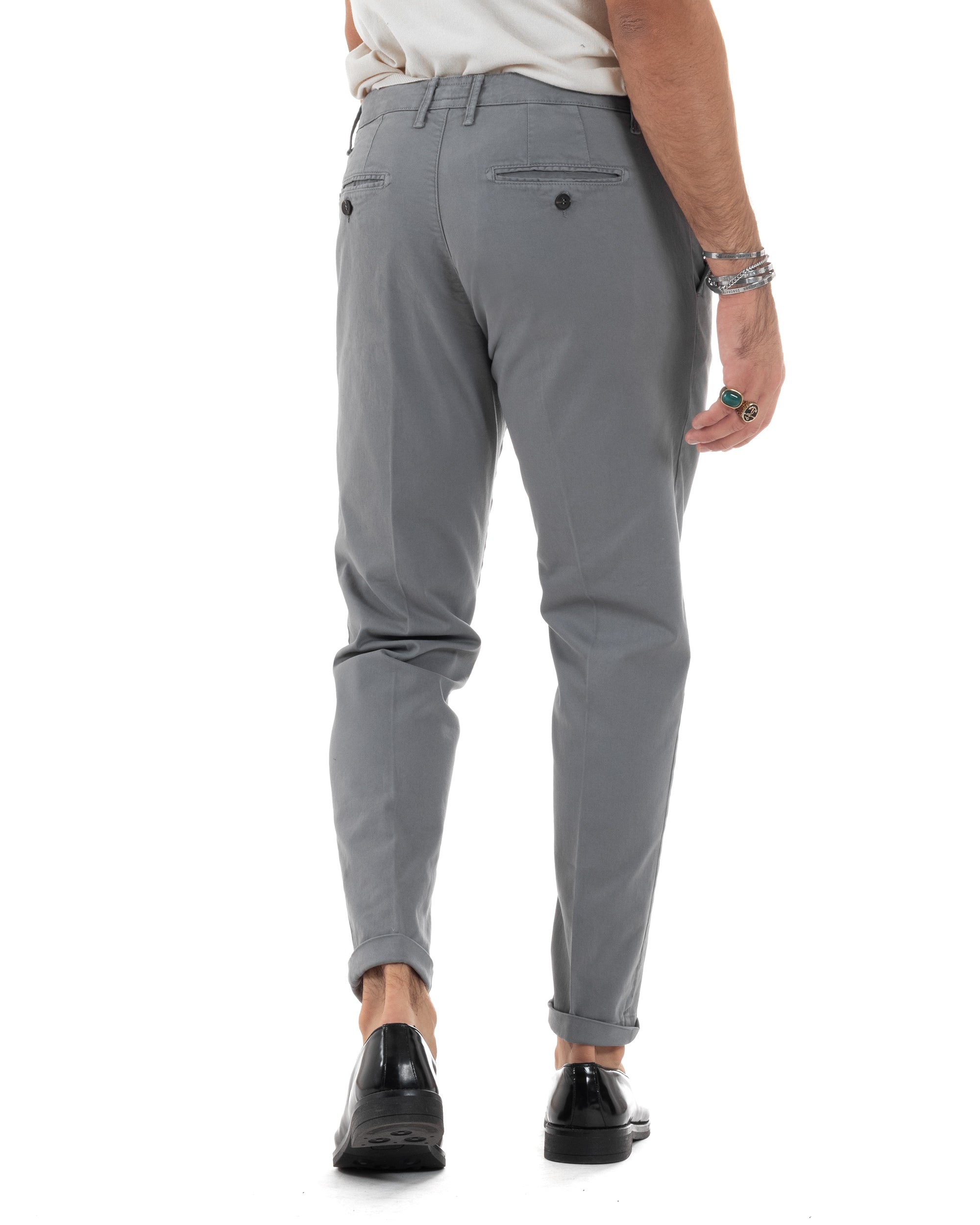 Pantaloni Uomo Tasca America Chinos Cotone Invernale Capri Basic Sartoriale Slim Fit Casual Grigio GIOSAL-P6182A