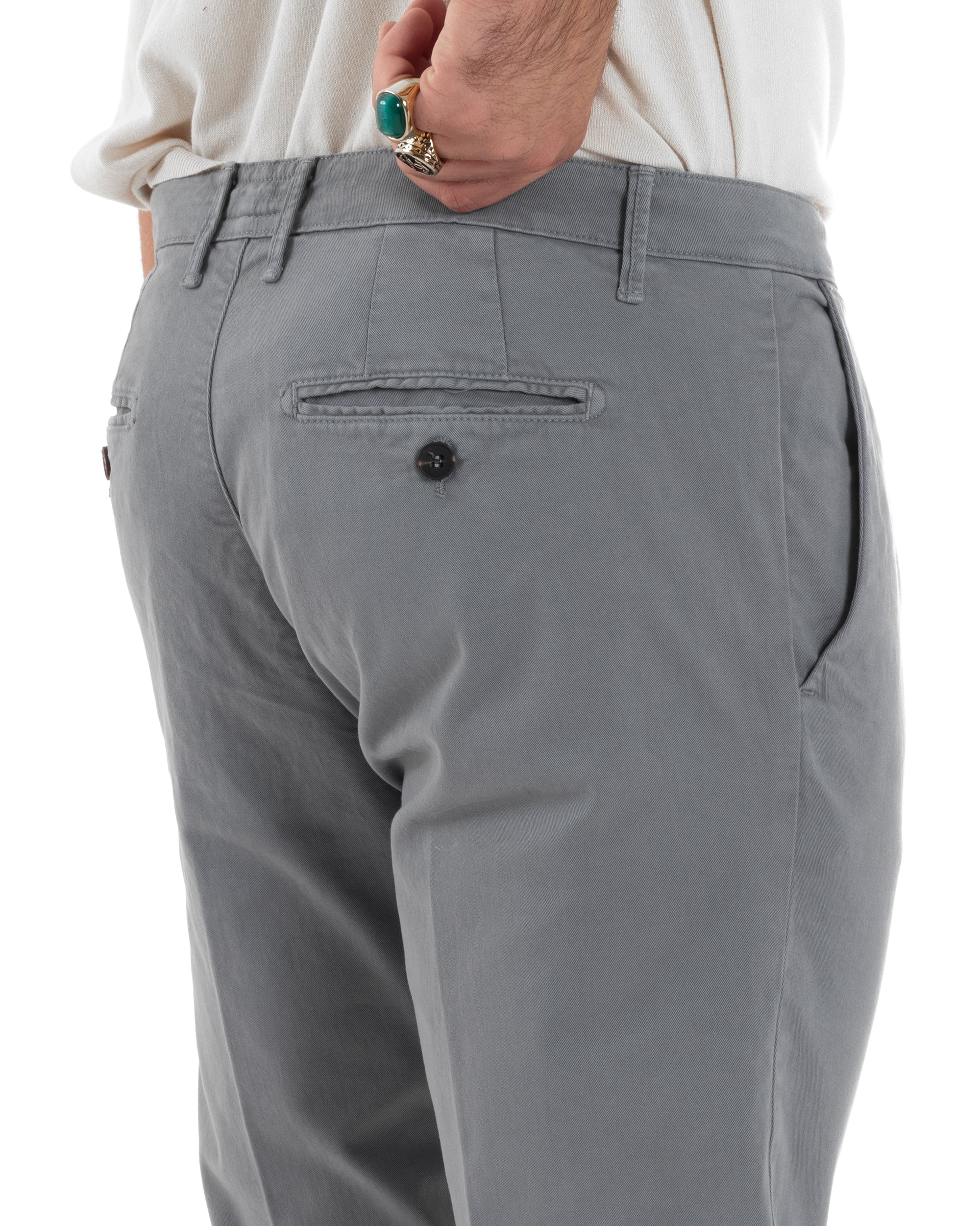 Pantaloni Uomo Tasca America Chinos Cotone Invernale Capri Basic Sartoriale Slim Fit Casual Grigio GIOSAL-P6182A