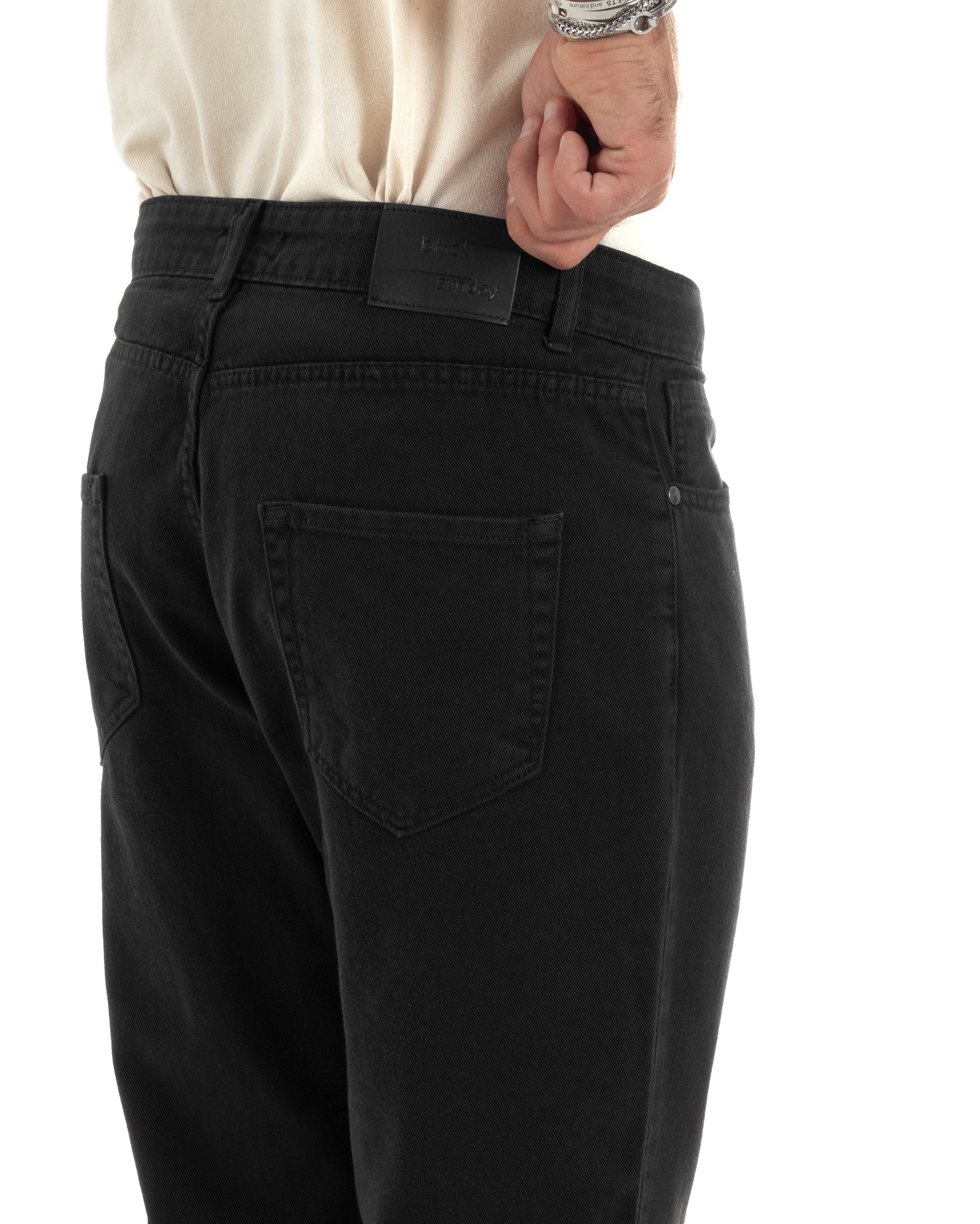 Jeans Uomo Loose Fit Pantaloni Cotone Casual Basic Nero P6202A