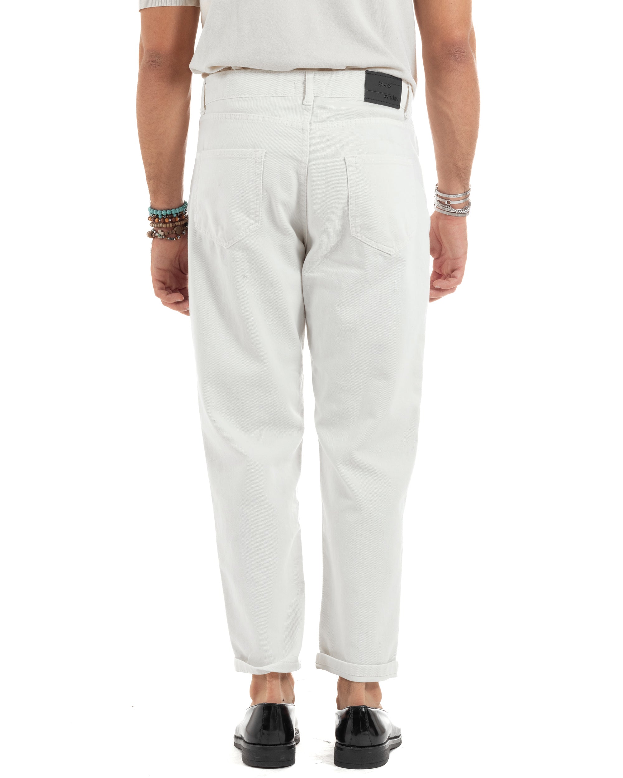 Jeans Uomo Loose Fit Pantaloni Cotone Casual Basic Bianco P6203A